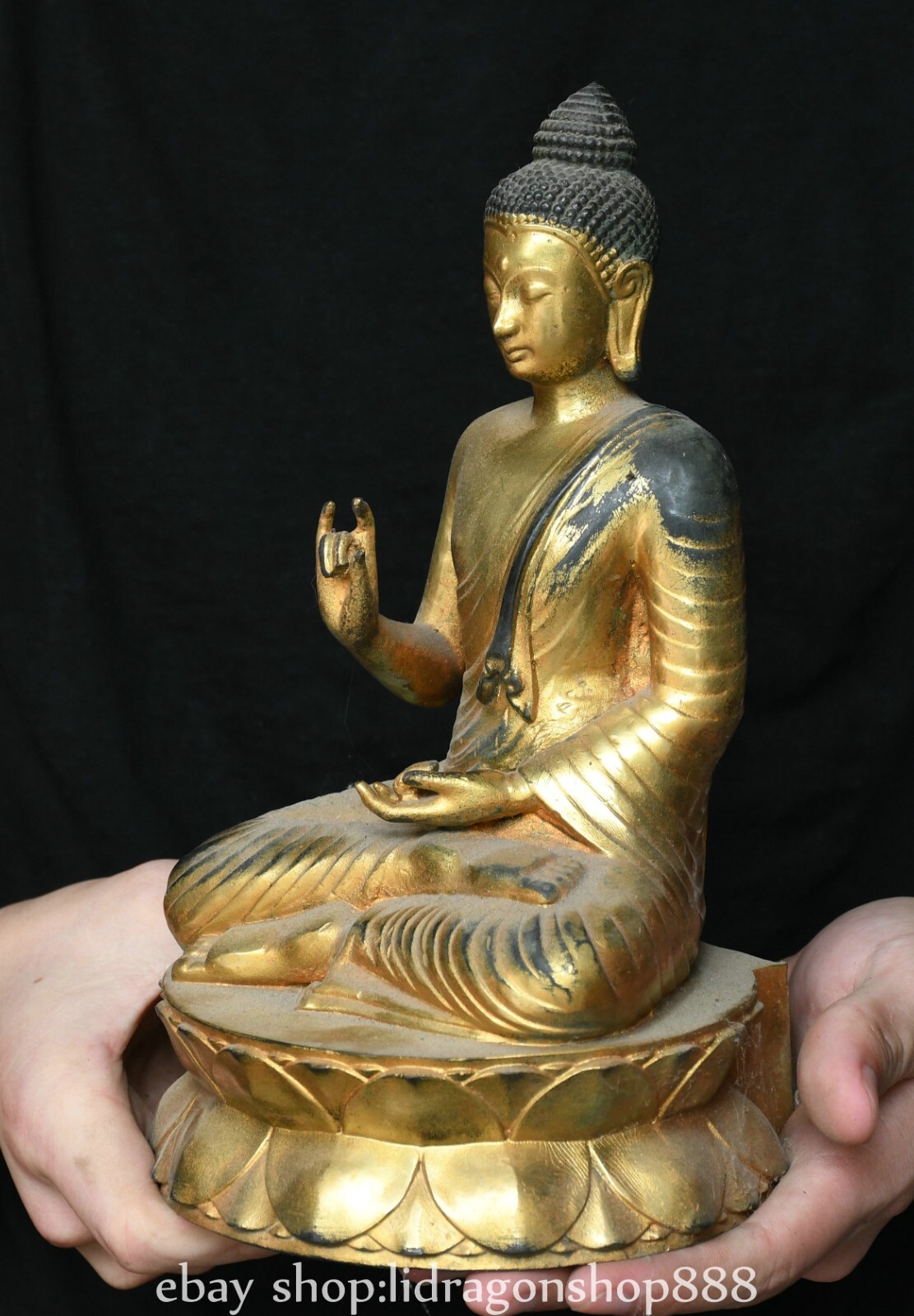 8.4″ Old Chinese Copper Gilt Buddhism Shakyamuni Amitabha Buddha Statue