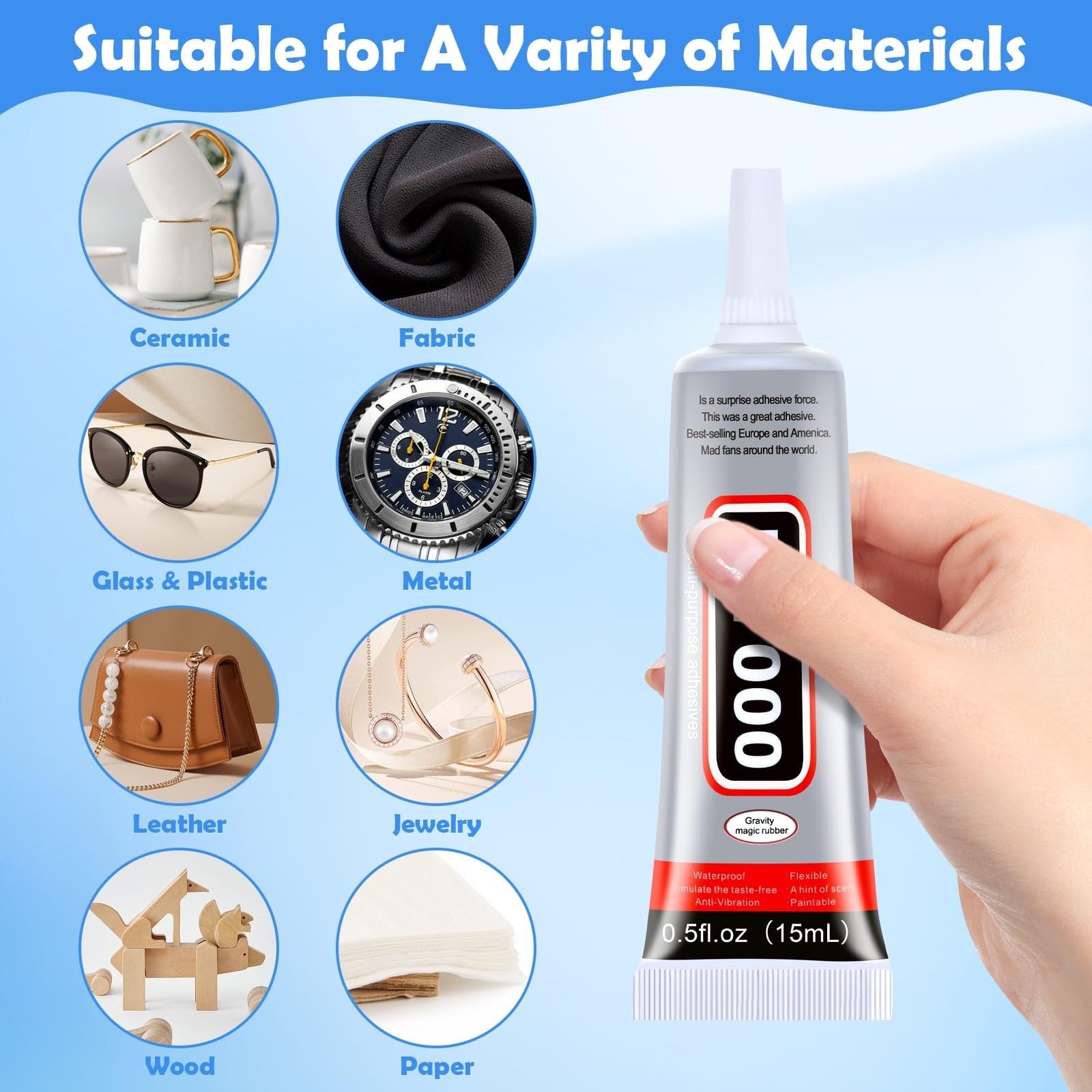 B7000 Glue Clear for Rhinestones, 4pcs 15mL Strong 4Pcs, 0.5fl.oz (15mL)