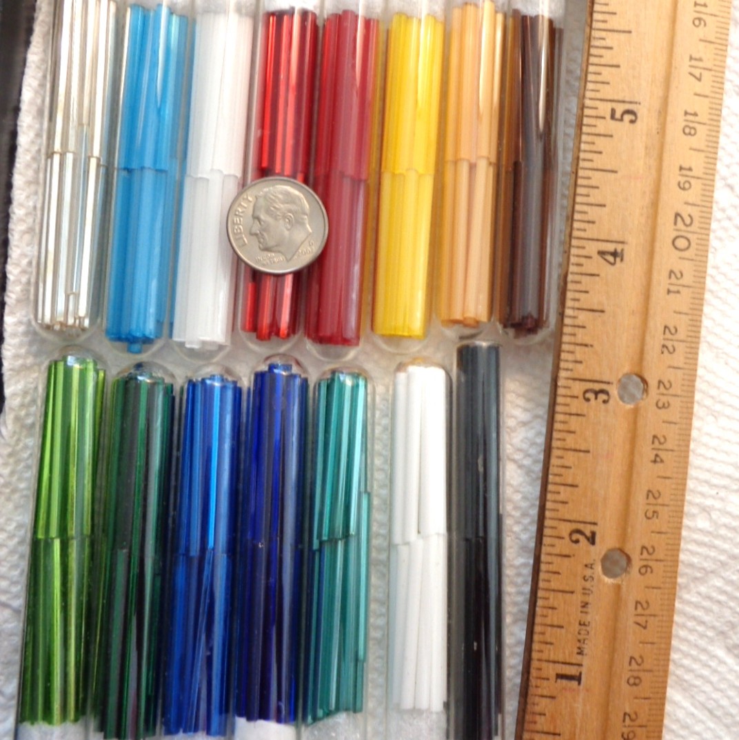 Vintage Long Czech Bugle beads lot, 15 Assortment Bead lot