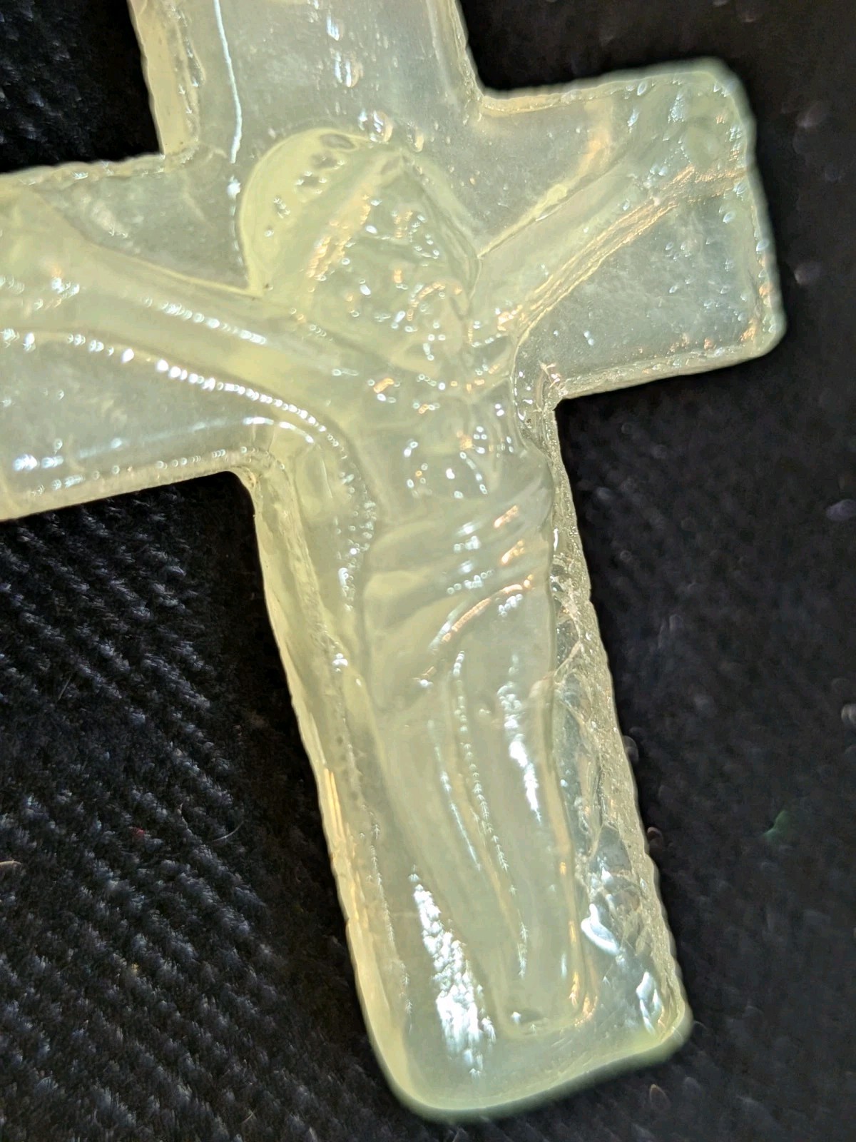 NOS Pale Green Jadeite Nephrite Double Sided Mini Crusifix 1980-2000 Ships US