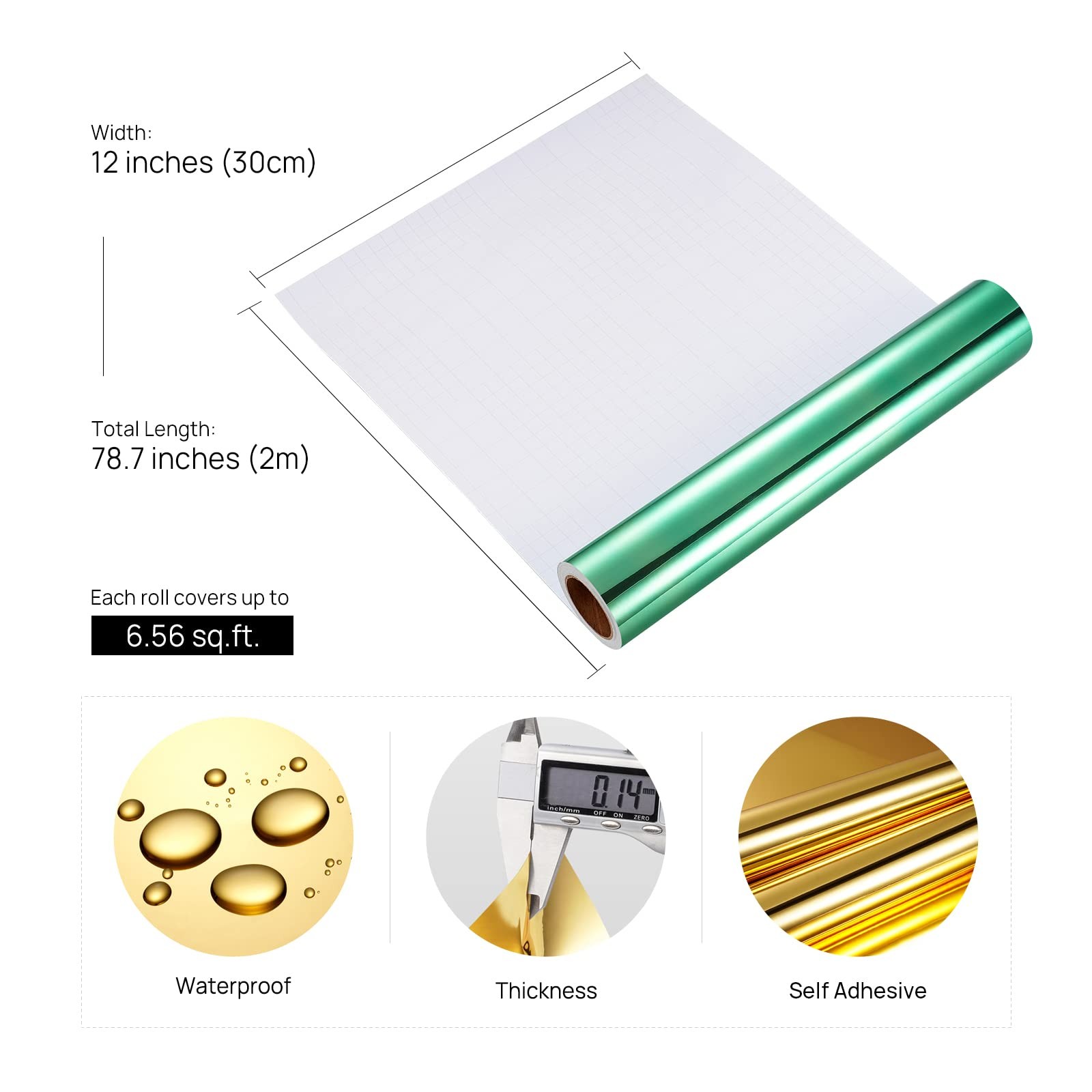 Gold Adhesive Vinyl Roll Flexible Reflective Peel and Stick Sticker Paper Sheets