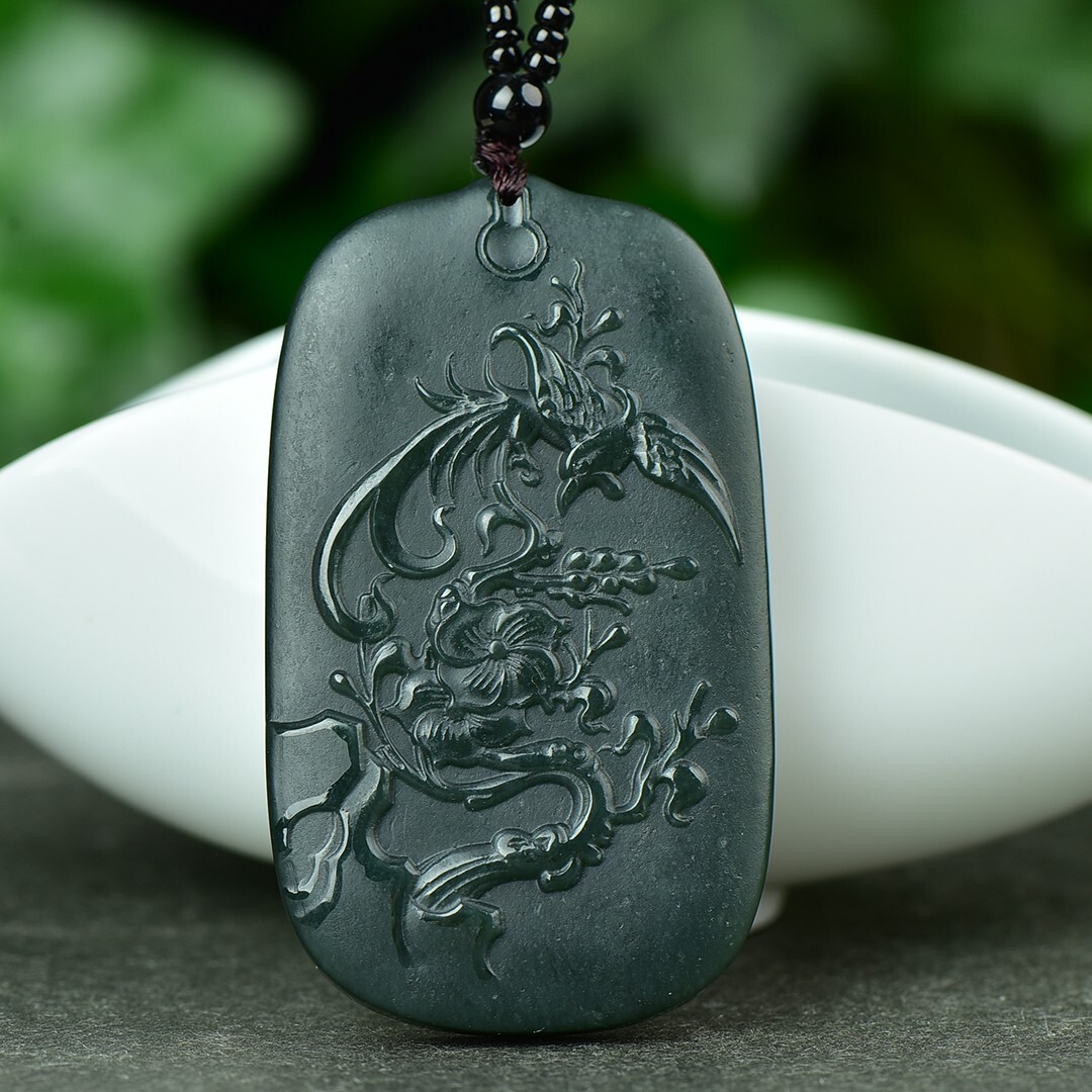 Chinese Hetian Gray Jade Hand Carving Buddhism Lotus Flower Kwan-yin Pendant