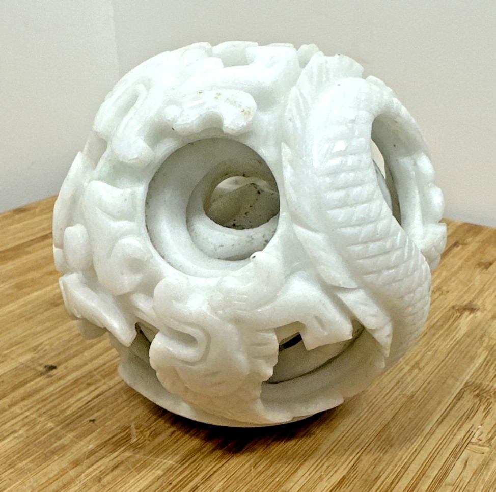 Hand carved Chinese Soapstone Puzzle 4 Layer Carved Layer Sphere