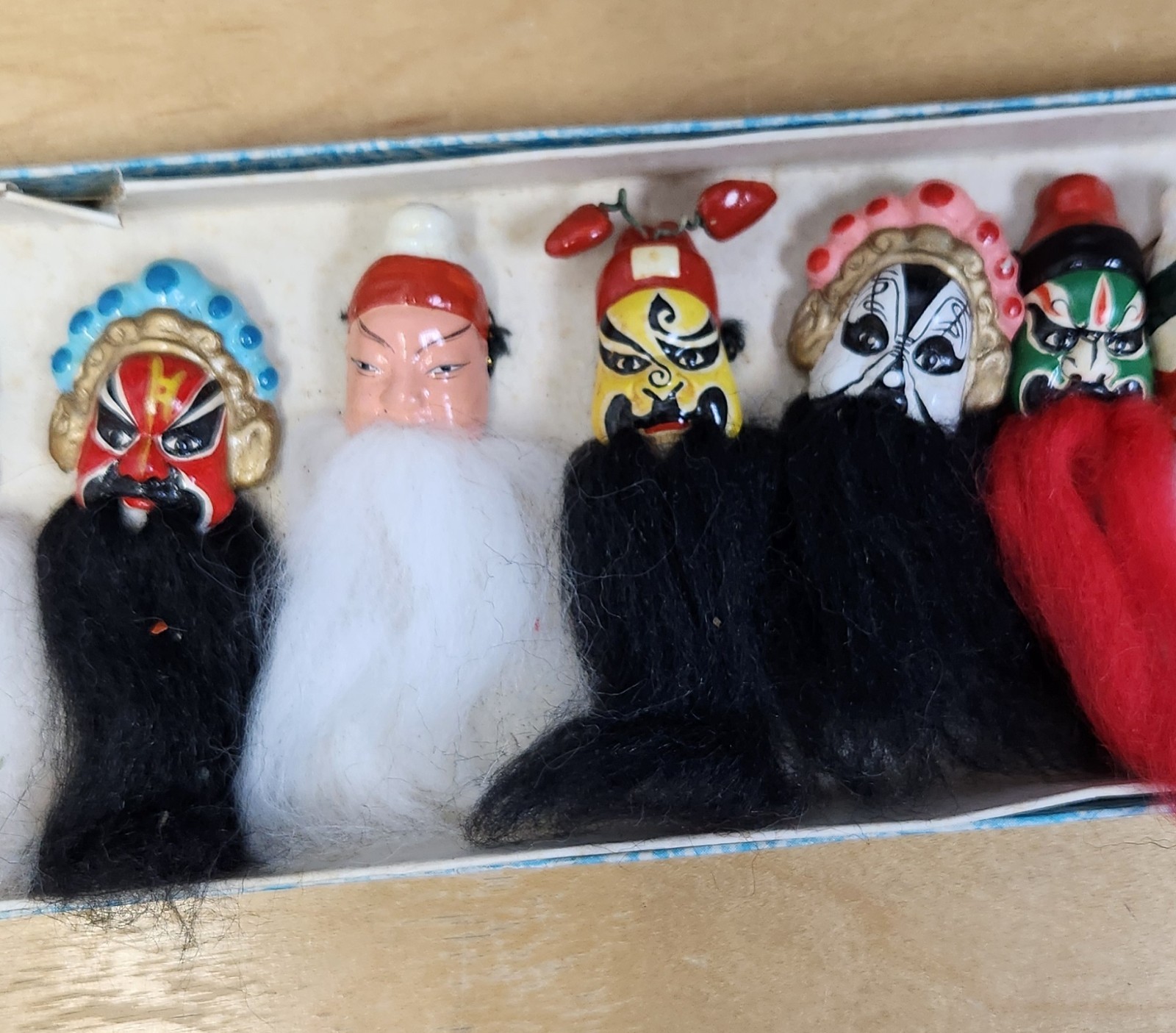 Vintage Chinese Opera Miniature Finger Puppets Boxed Set 12 Hand Painted Lianpu