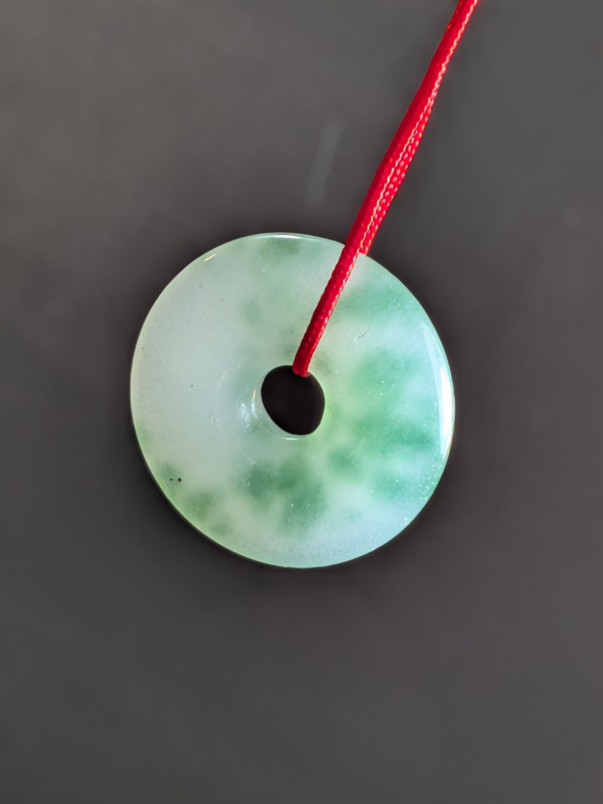 NOS Chinese Myanmar Jadeite Jade Donut Pendant Ping An Kou 1980-2000 Ships US