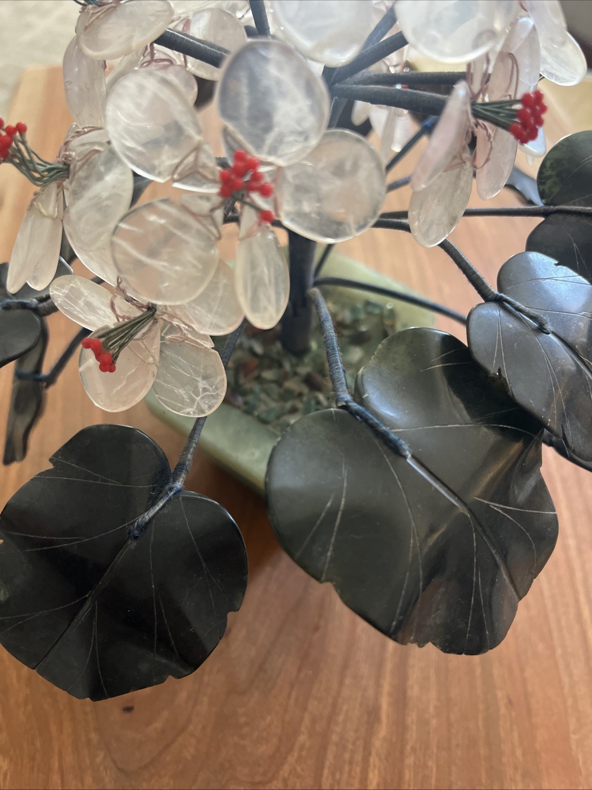 Unique VINTAGE CHINESE JADE STONE FLOWER TREE 7.5” Hand carved Tree