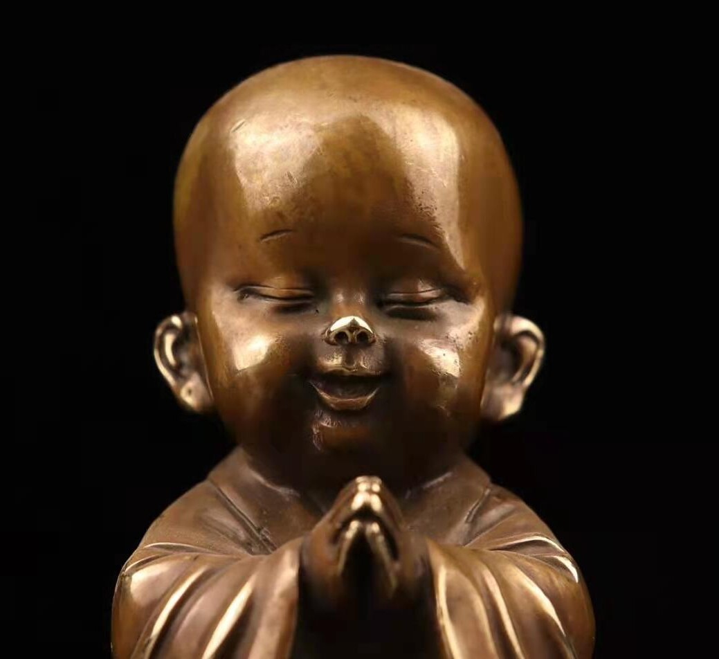 5.4″ Brass Little Monk Statue Sculpture Figure Collectibles Zen Decor
