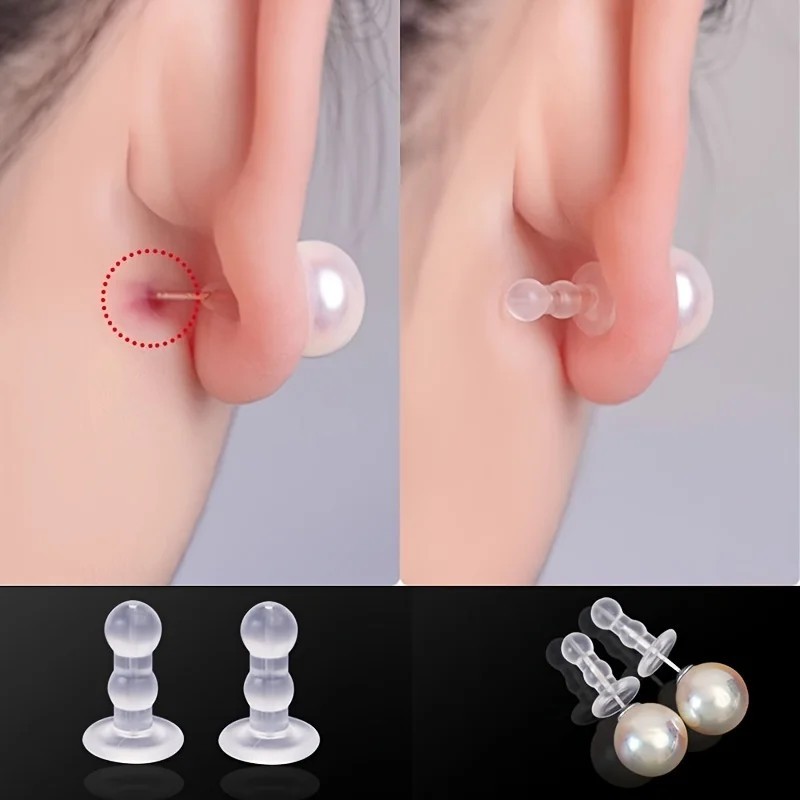 20 Pcs Clear Silicone Earring Backs Plugs Safety Anti Piercing Pads Ear Stud Nut