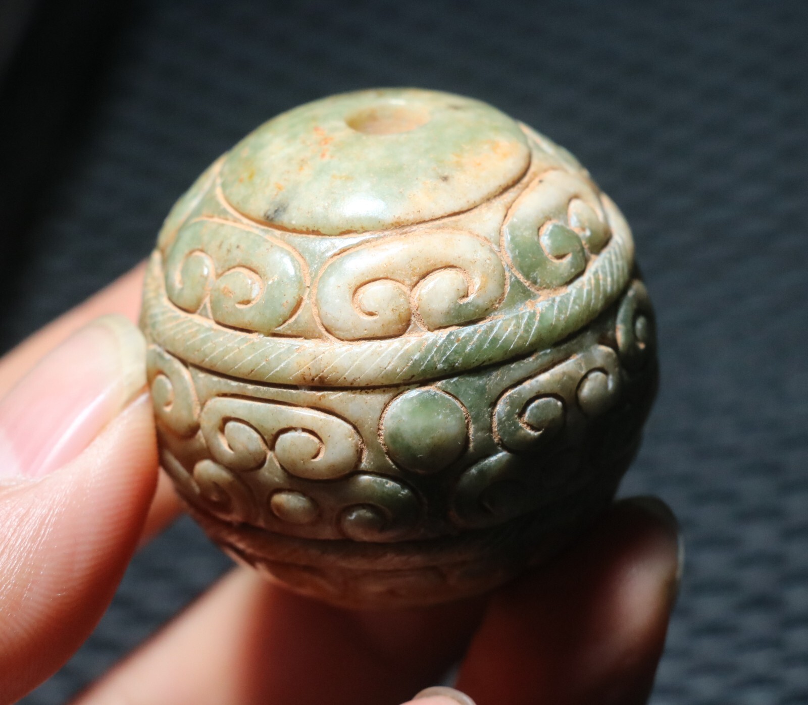 Exquisite Chinese Hetian Old JADE Linking Fortune Large Ball Sphere 40MM ZZY_46s