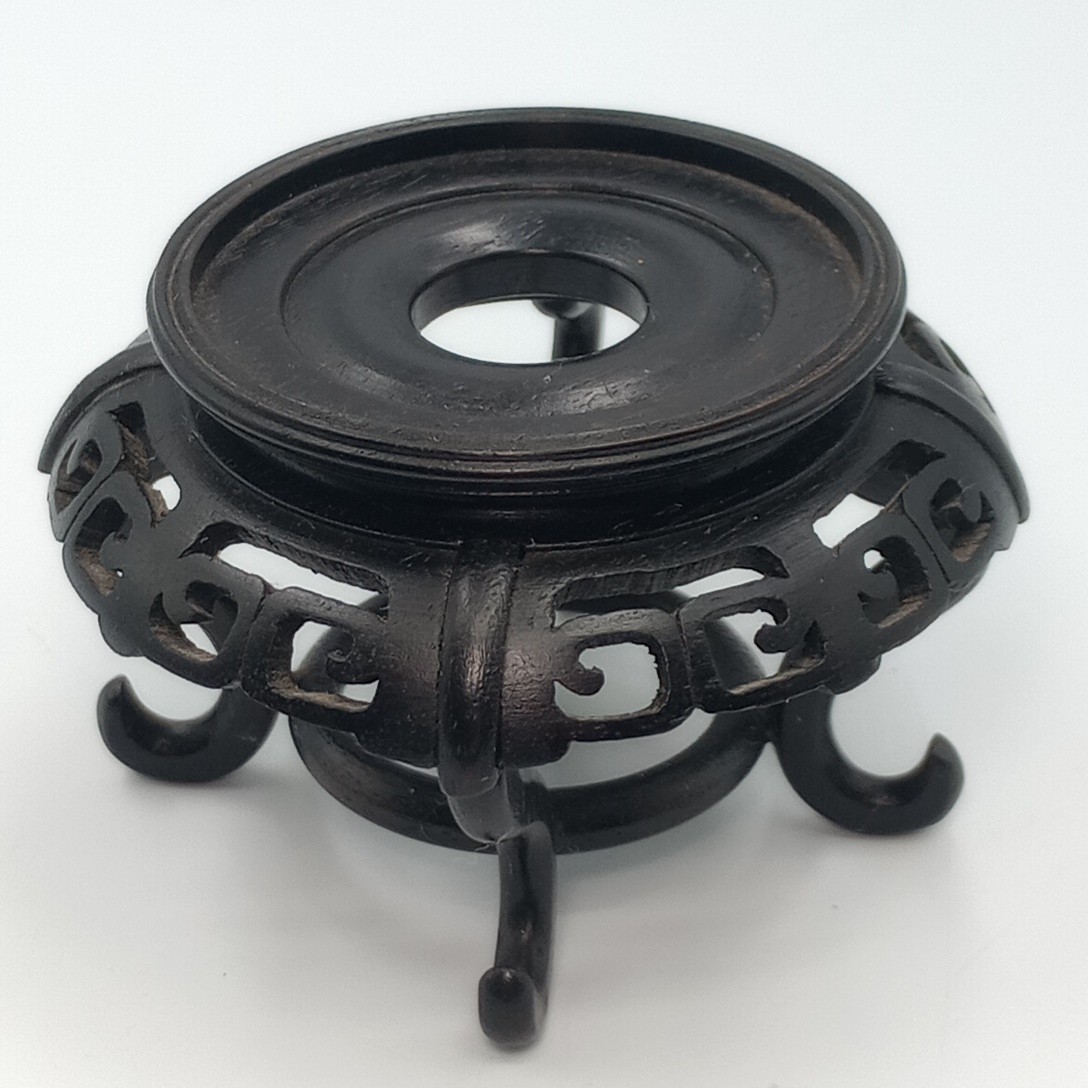 Vintage Small Handcarved Footed Chinese Wooden Pedestal Vase Stand SEE PHOTOS
