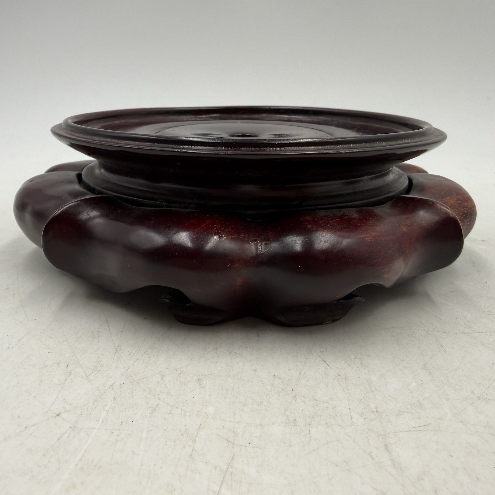Round Pedestal Display Vase Stand Rosewood Chinese Carving Stable Wooden 4.75”