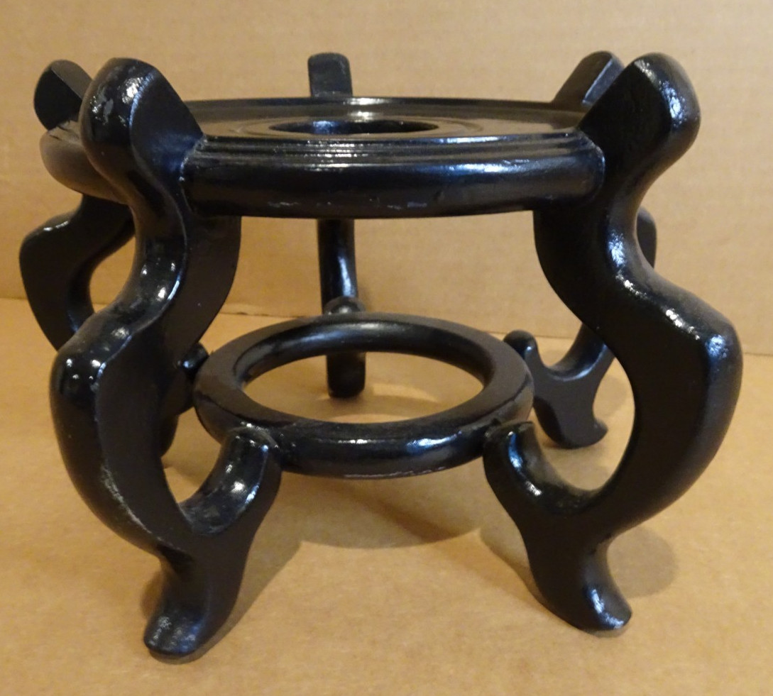 Asian Wood Stand 5 Leg Carved Pedestal Holds pot 5.5″ Diameter