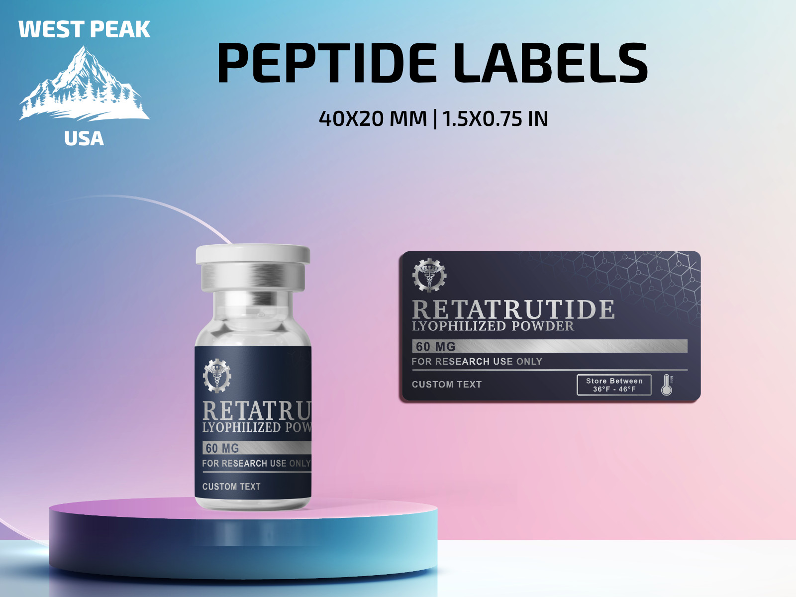 Custom Peptide Labels | 3ml & 5ml Vial Identification Stickers | Set of 20