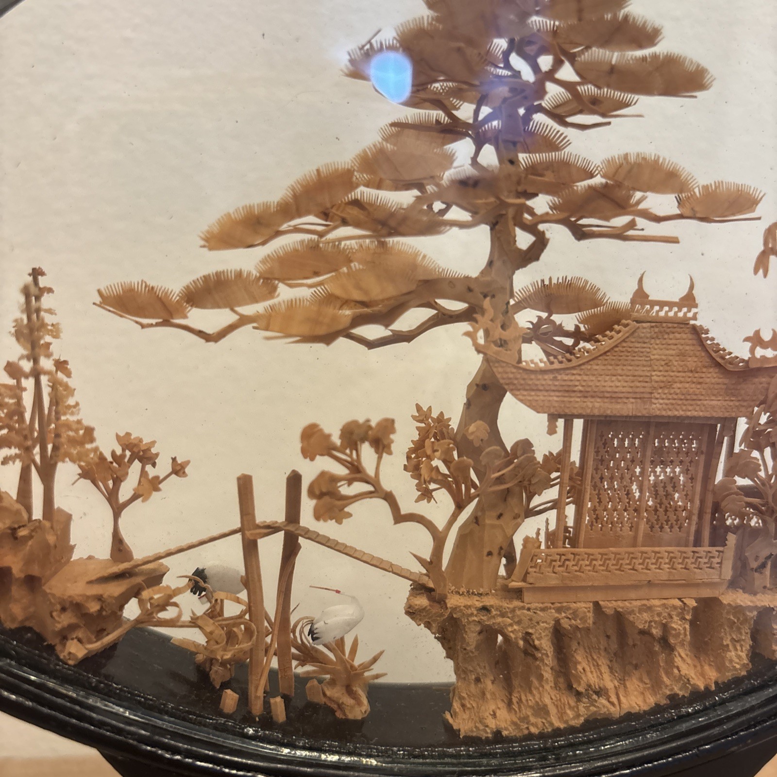 Vintage Chinese CORK Diorama Carving Sculpture Traditional Folk Art Pedestal 7”
