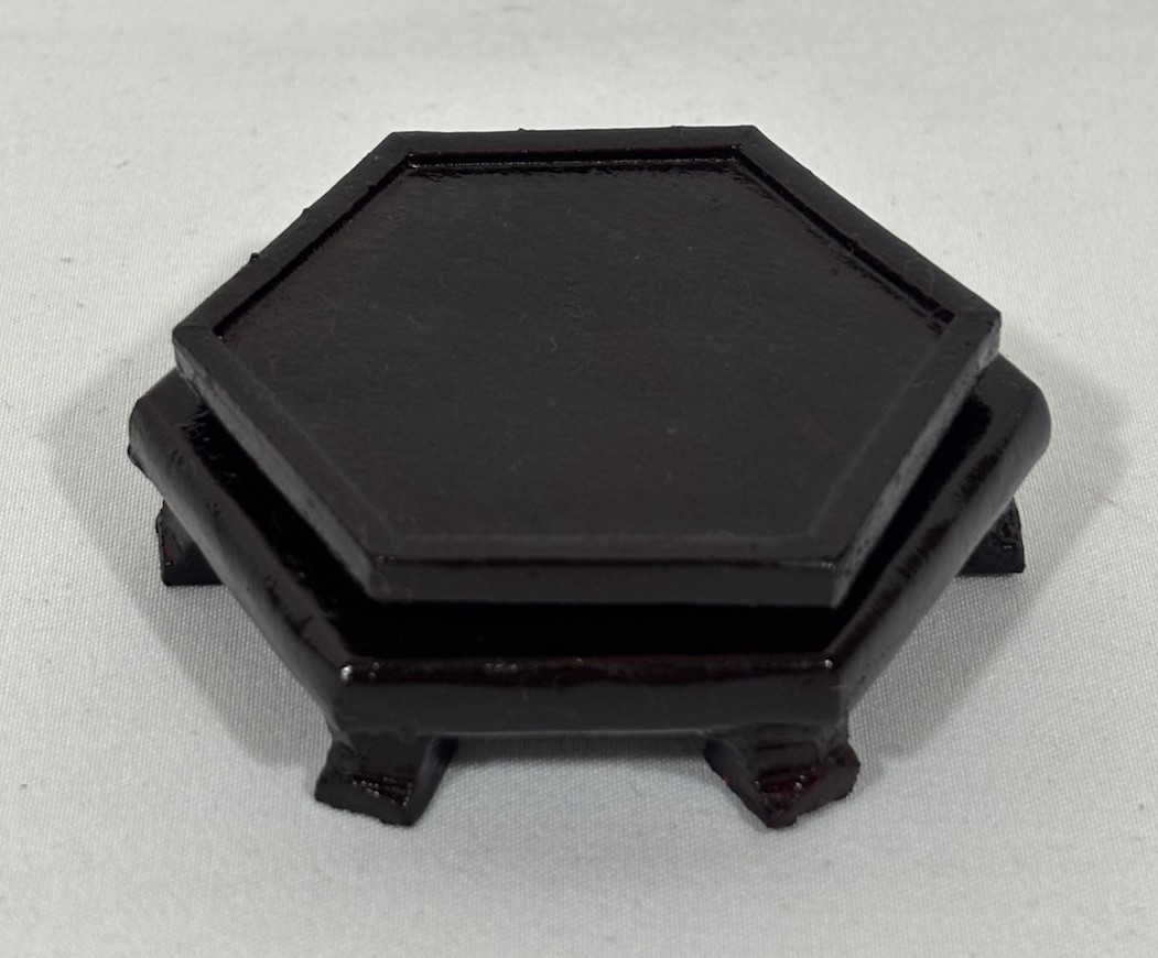 Vintage Chinese Hexagon Wood Display Stand Riser Base 1-5/8″x1-7/8″Fit