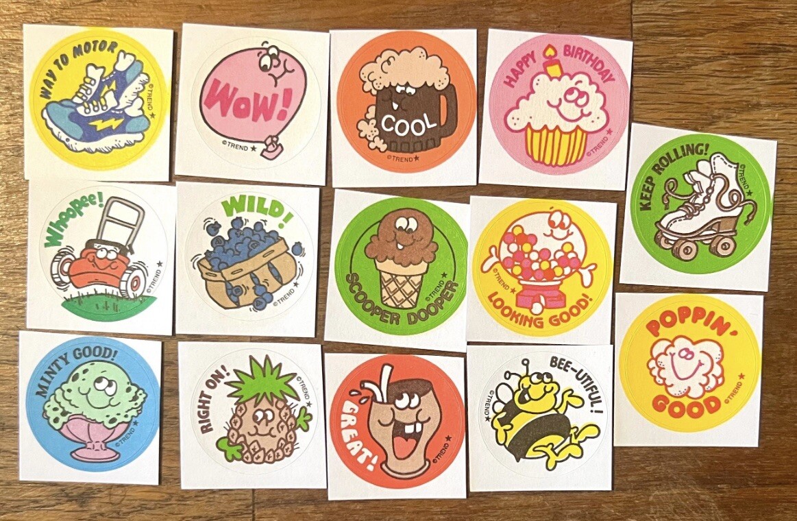 14 Trend Scratch & Sniff Retro 80s Repro Stickers. Free Shipping! Set #1 1980s