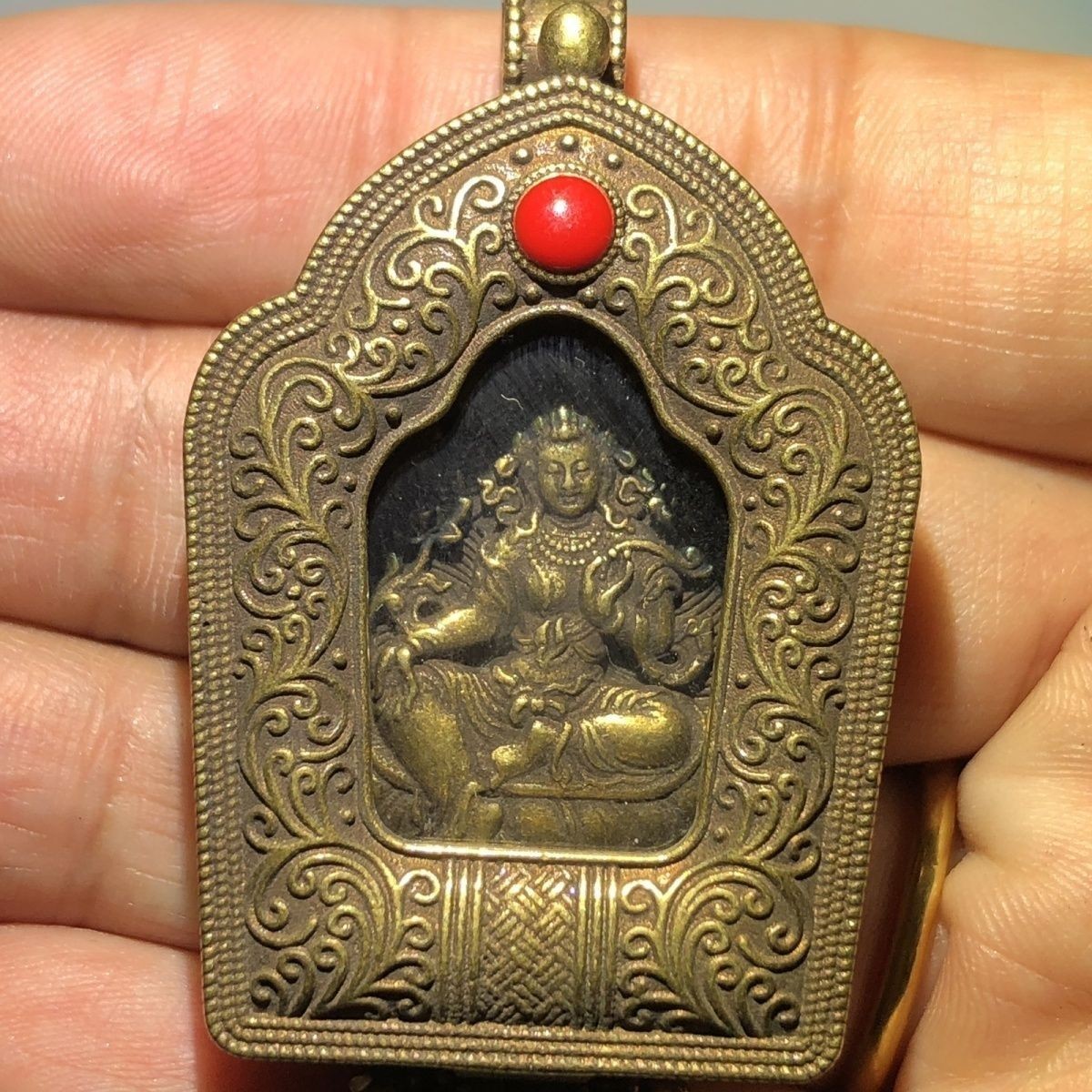 Vintage Tibetan Brass Gau Box Pendant Green Tara Amulet Random Design