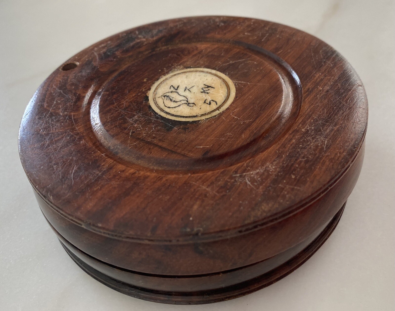 Stunning Antique Chinese Zodiac Compass Wooden Swivel Inlay Wood Engraved