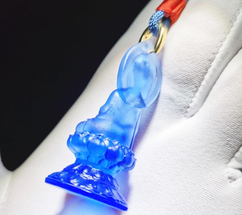 Chinese Coloured Glaze Buddhism Ksitigarbha Buddha Blue Amulet Pendant