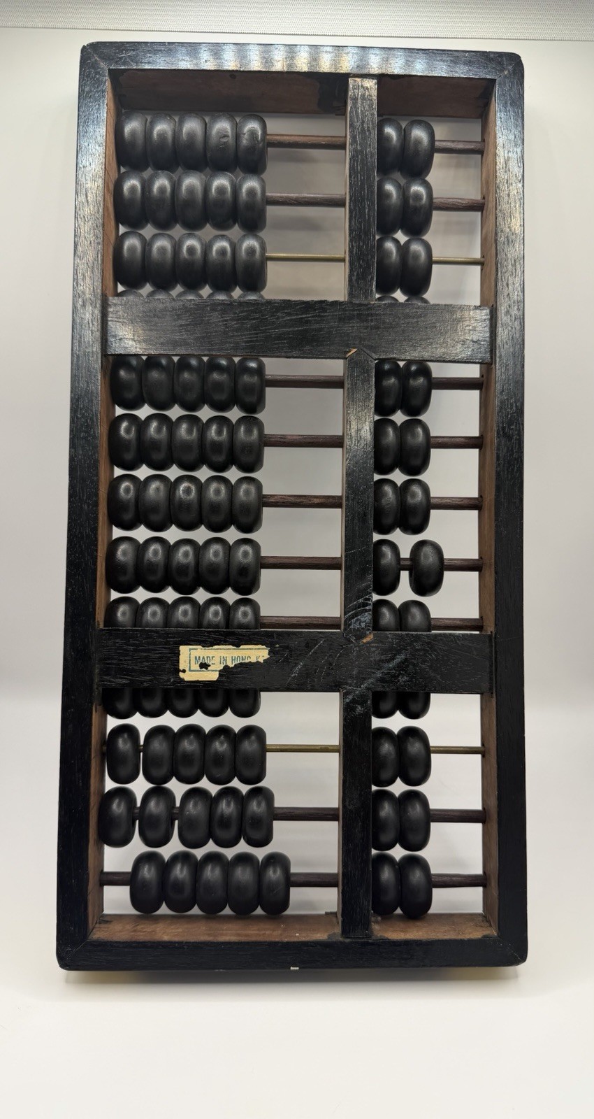 Vintage Chinese Abacus Suanpan Lotus Flower Wood Brass (1960s) Hong Kong