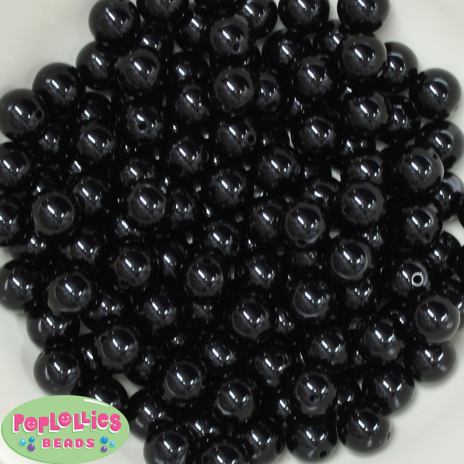 12mm Black Acrylic Solid Bubblegum Beads Lot 40 pc. chunky gumball