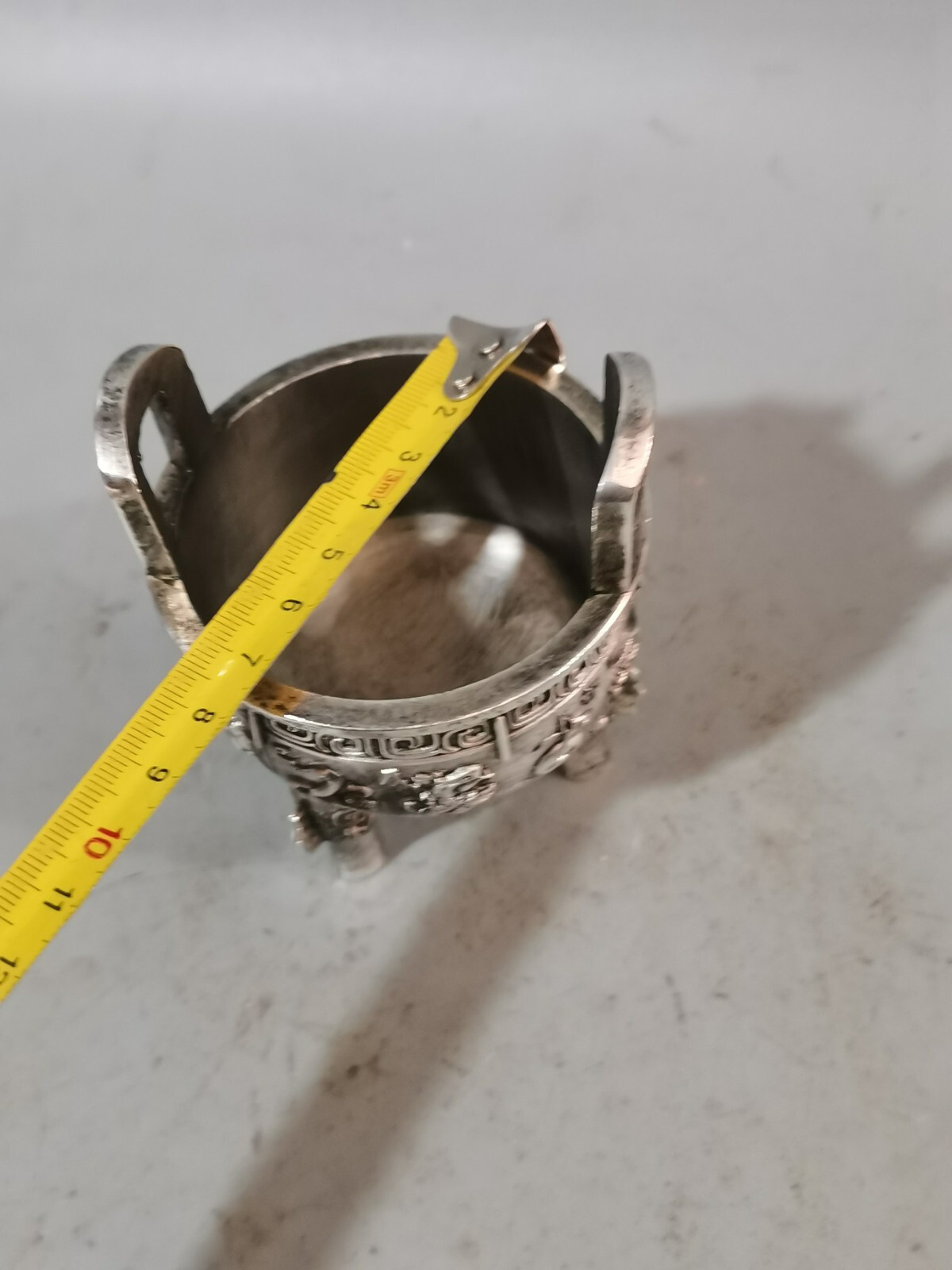 4″ tibet silver copper carved 12 Zodiac animals Three legs ding Incense Burner