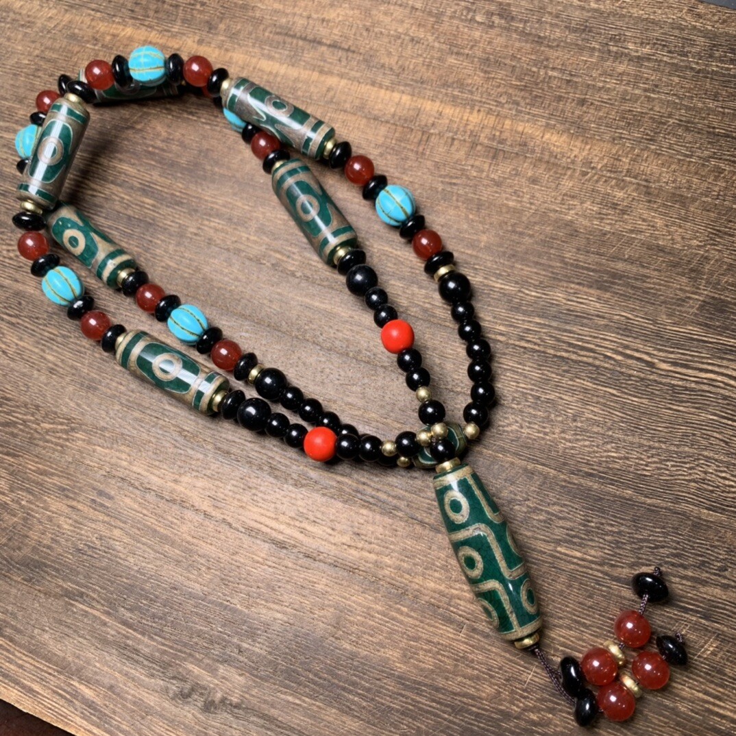 Good Tibetan Style Old Agate Three/Nice Eyes Dzi Bead Amulet Pendant