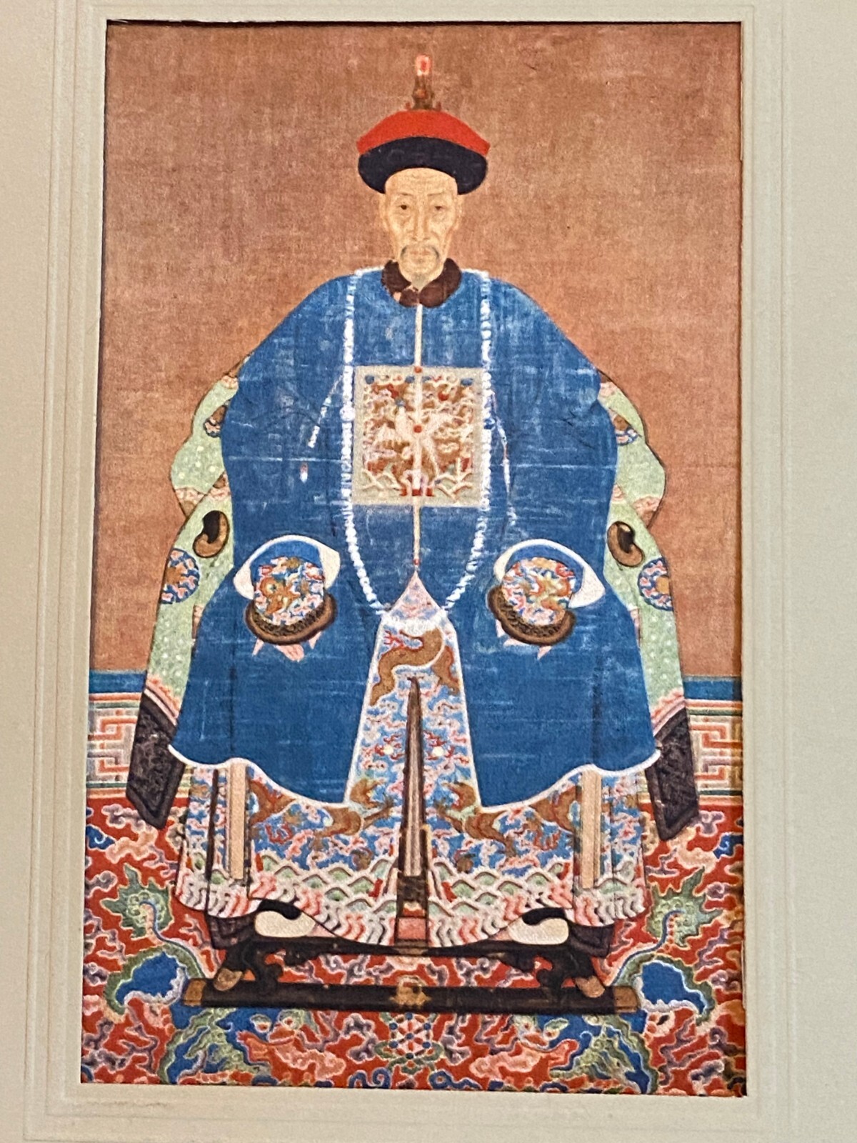 CHINESE SILK EMBRODERY QING DYNASTY PORTRAIT OF MANDARIN MADE IN ITALY 16X11 CM