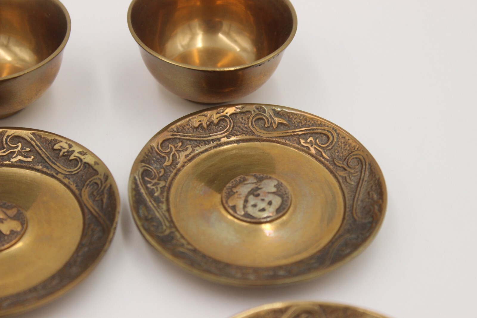 Vintage Handmade Chinese Calendar Brass Zodiac Signs Tea Set Unmarked Unsigned