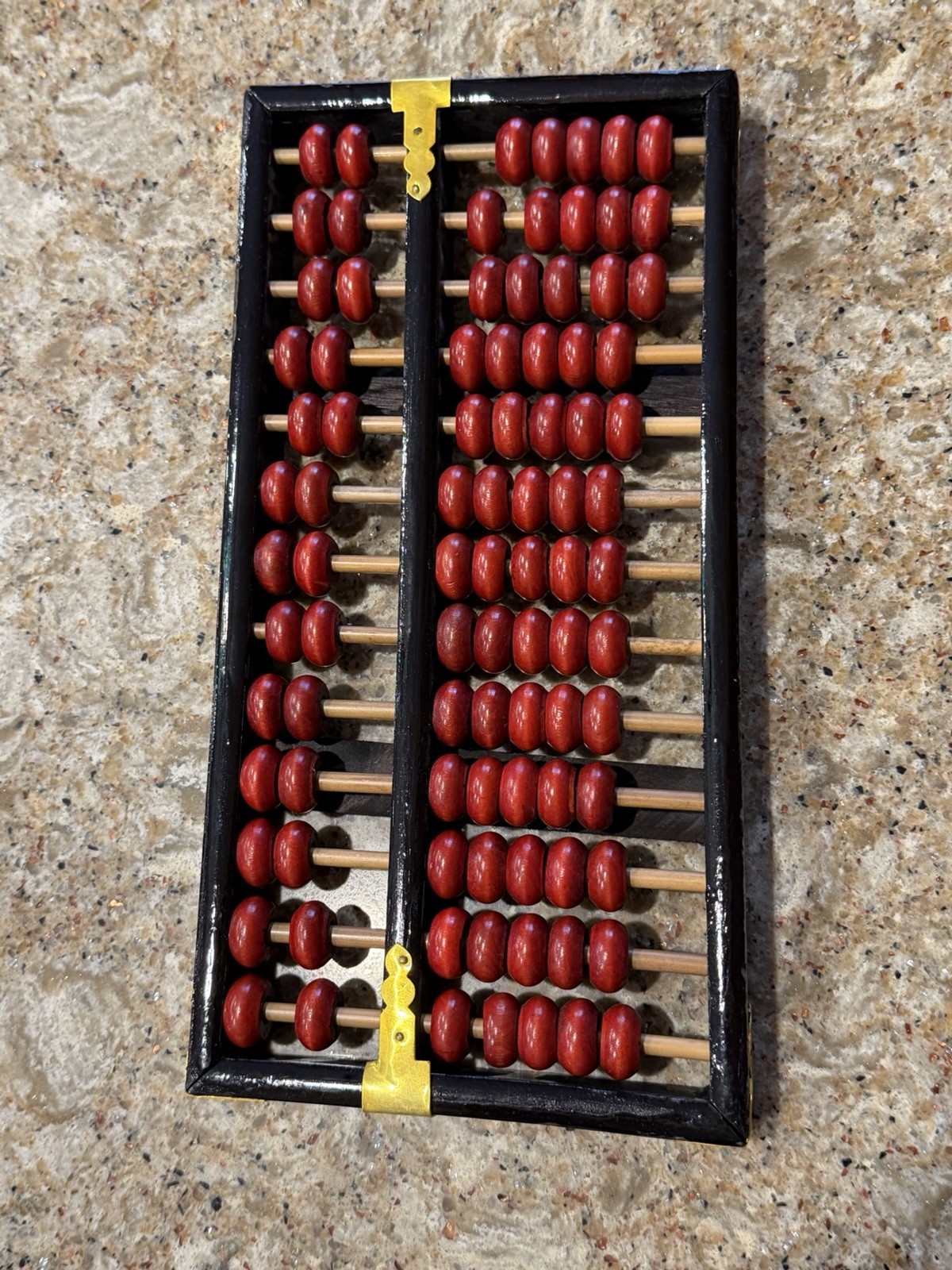 Rare Vintage Chinese Abacus Wood & Brass 13 Rows 91 Red Beads Lotus-Flower Brand