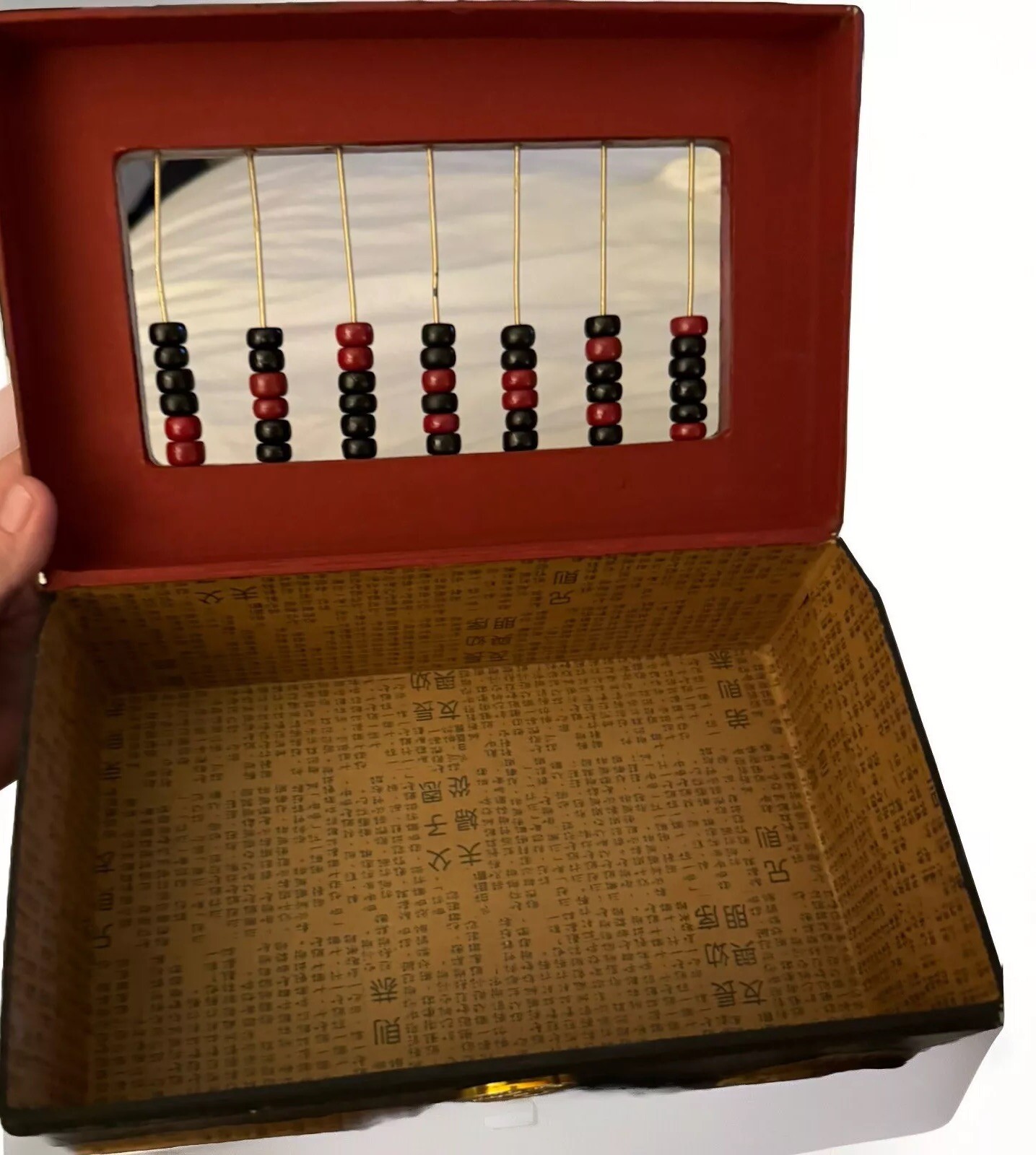 Vintage Black Made in Philippines Wooden Abacus Storage Box Wood. Beads.