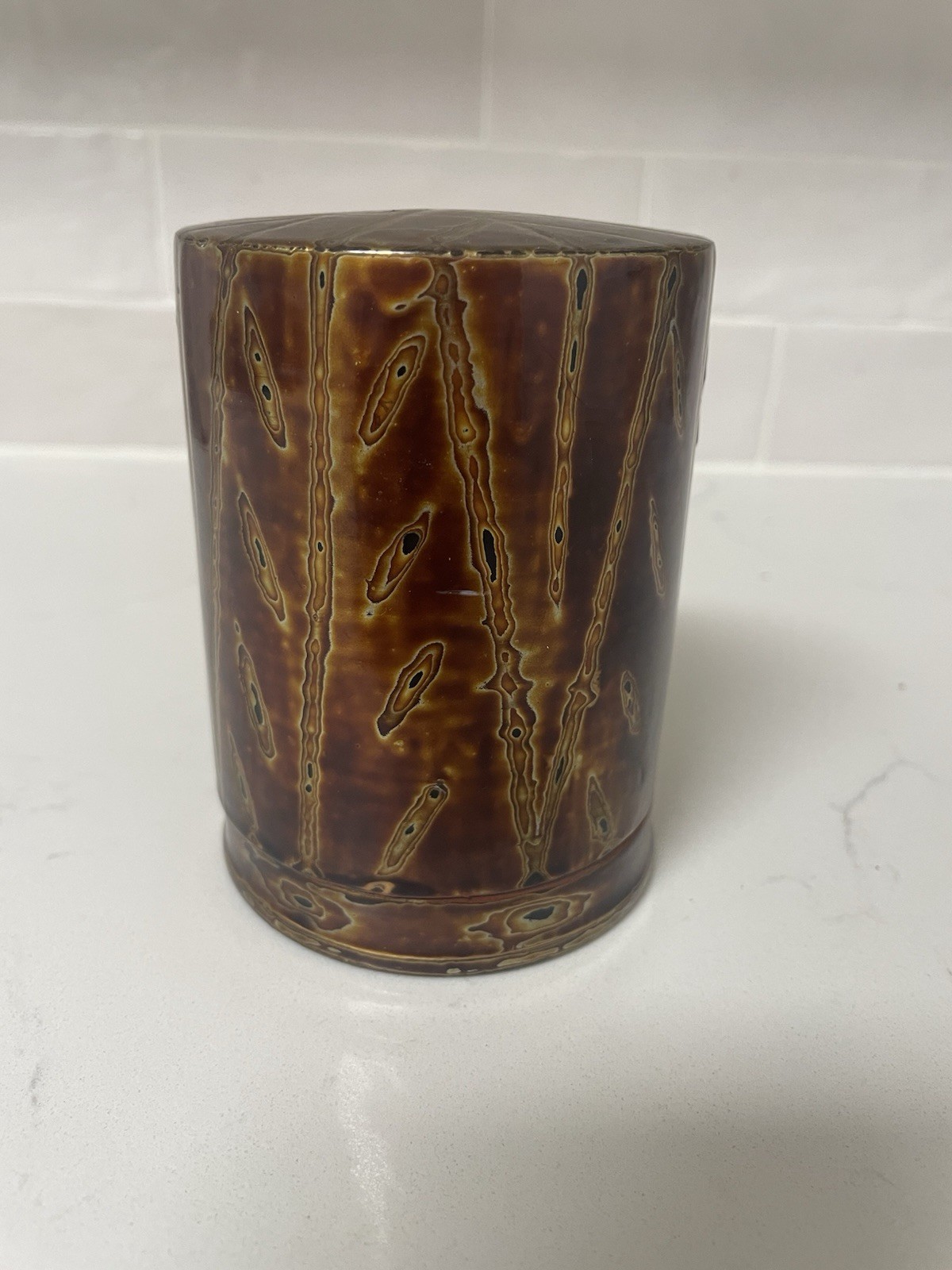 Antique Chinese Xipi Lacquer Wooden Tea Caddy Trinket Lidded Box Jar EUC