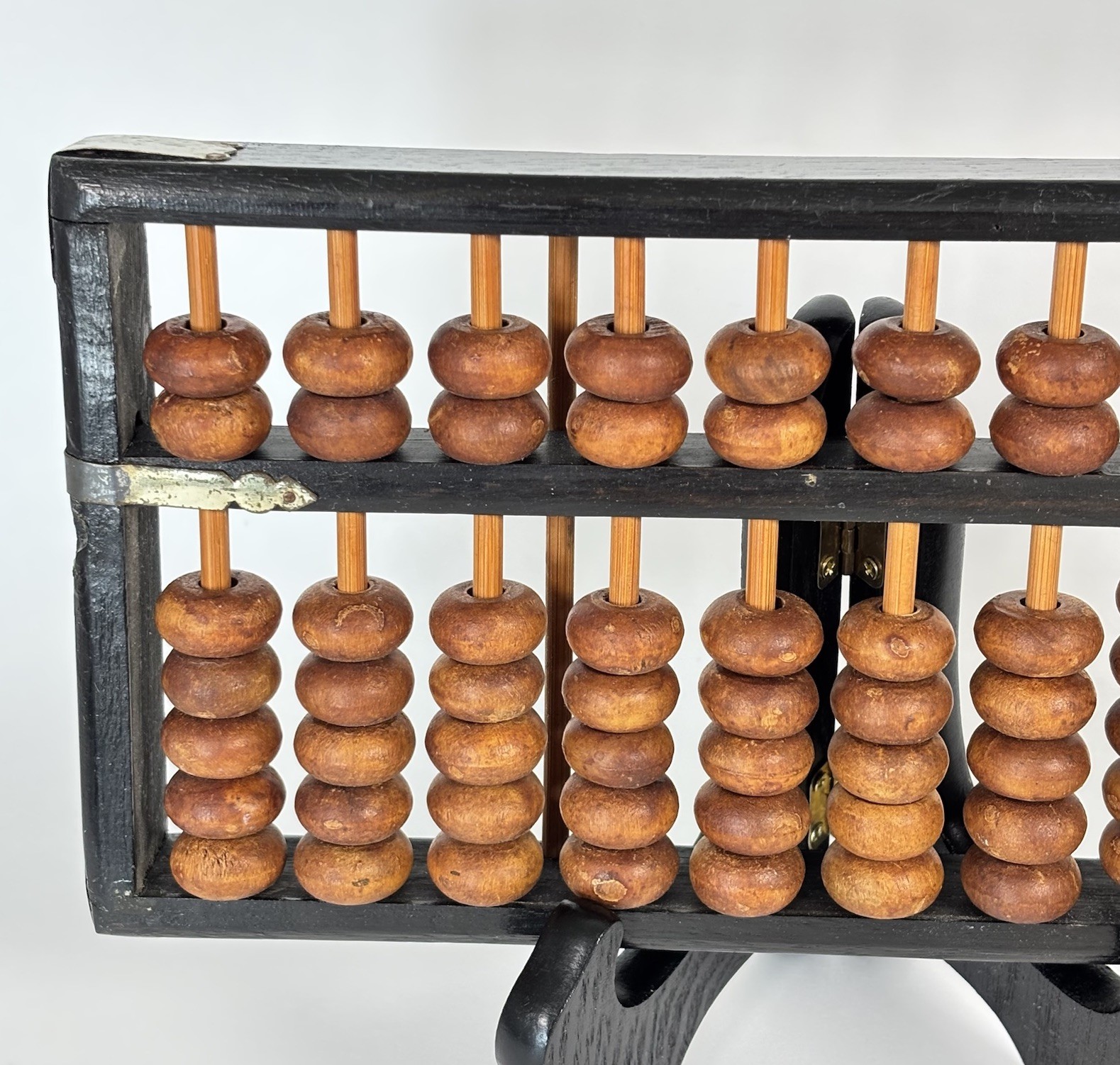Vintage Wood Abacus 11 Rods 77 Wooden Beads Brass Corners Asian Calculator
