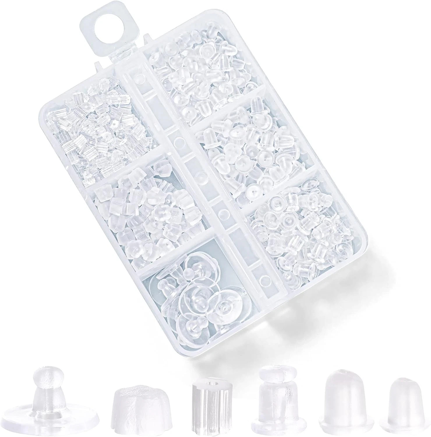 6 Styles 600pcs Silicone Earring Backs Clear Rubber Safety Clutch Stoppers Kit