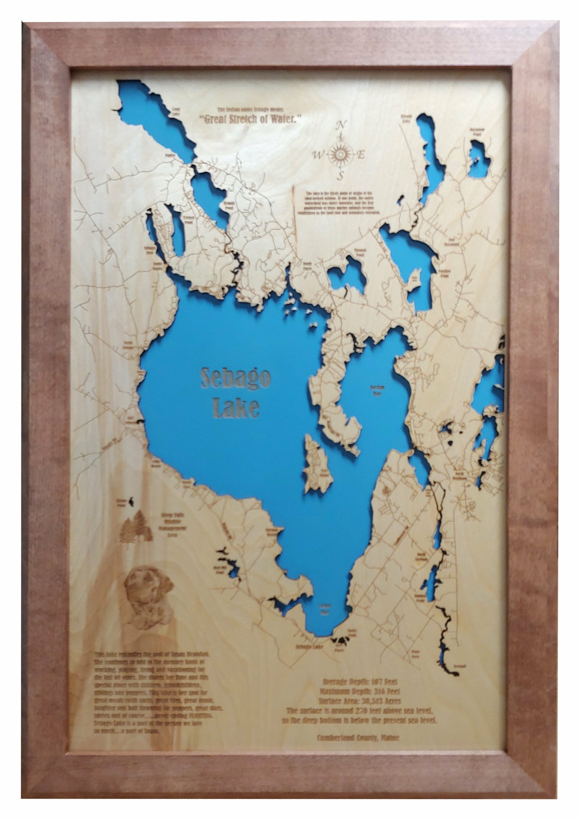 Sebago Lake, ME – Laser Cut Wood Map | Wall Art | Made to Order
