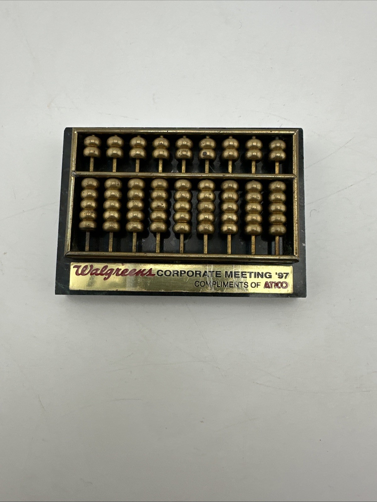 Mini Brass Abacus on Marble Base Desk Decor Paperweight Walgreens Vtg 3.75” Long