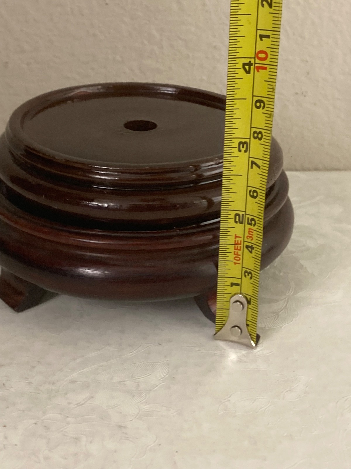 2 Asian Rosewood Hand Carved Round Bases- one w/hole, 2nd solid, 3 footed