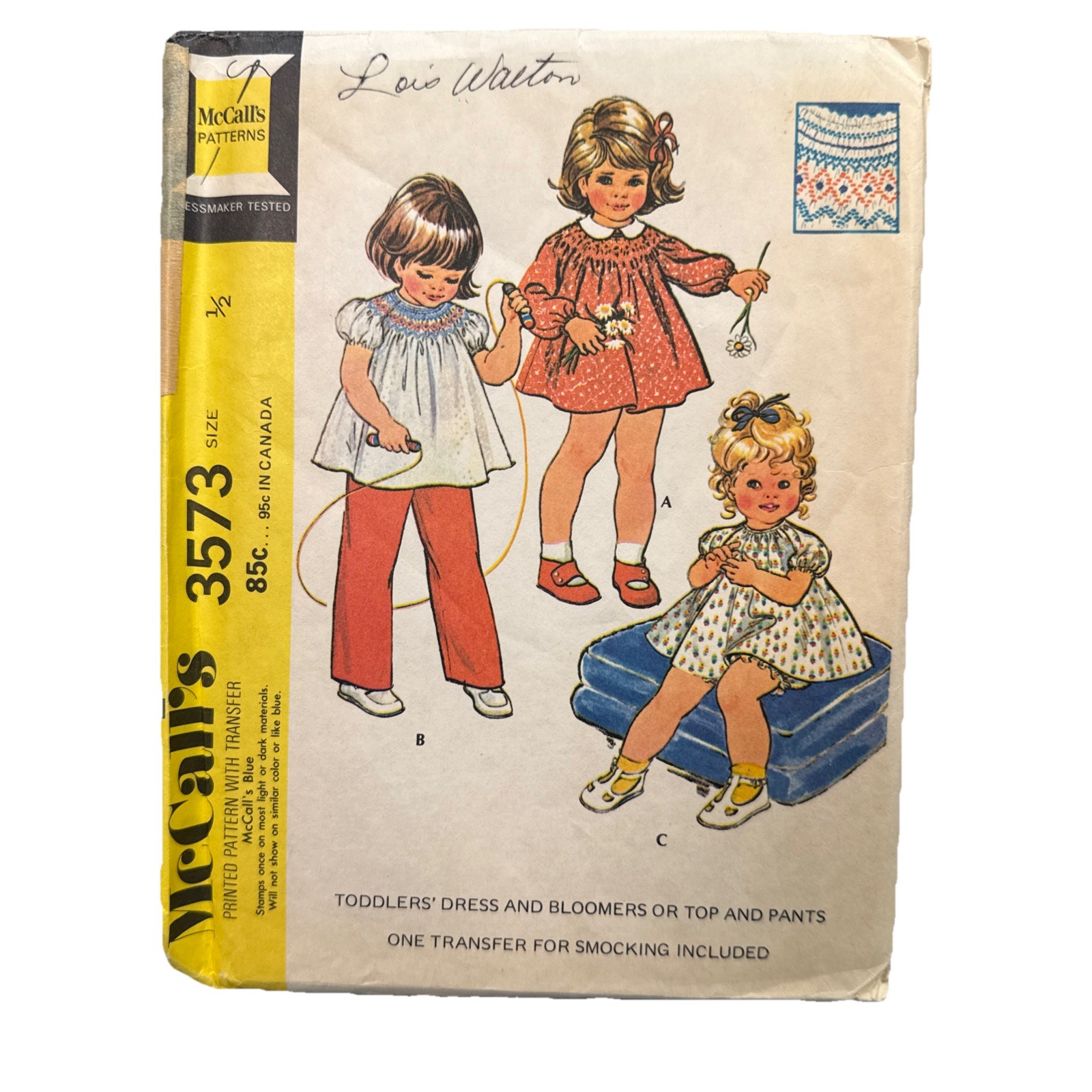 3573 VTG McCalls Pattern Girls 70’s Dress Bloomers Pants 6 Months Baby Smocked