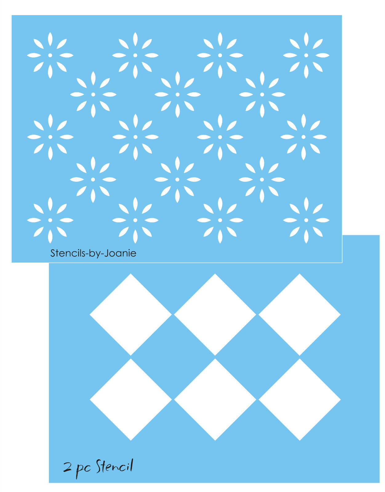 Colonial 2 pc Stencil Starburst Diamond Folk Art Country French Floor Cloth Sign