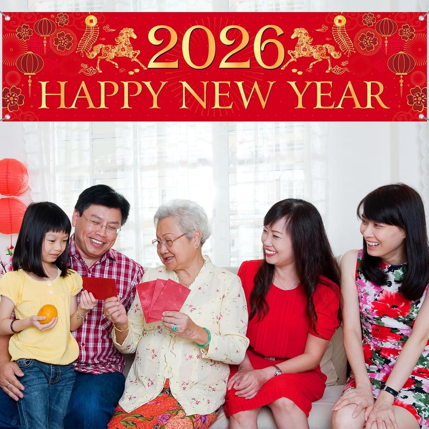Elegant Red & Gold Chinese New Banner – Perfect Indoor/Outdoor Decoration