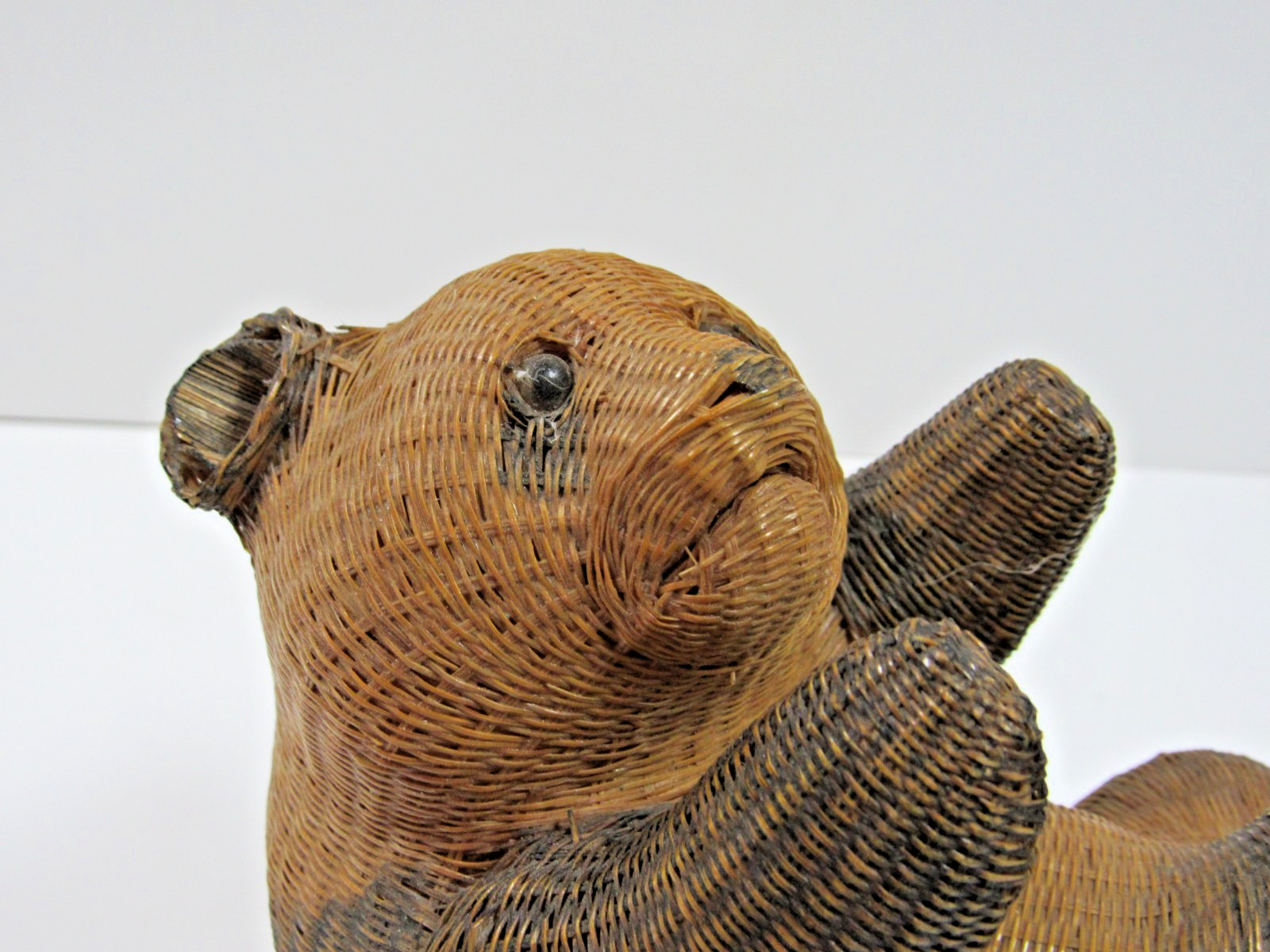 Vintage Antique Woven Rattan Wicker Panda Bear Shanghai Handcrafted