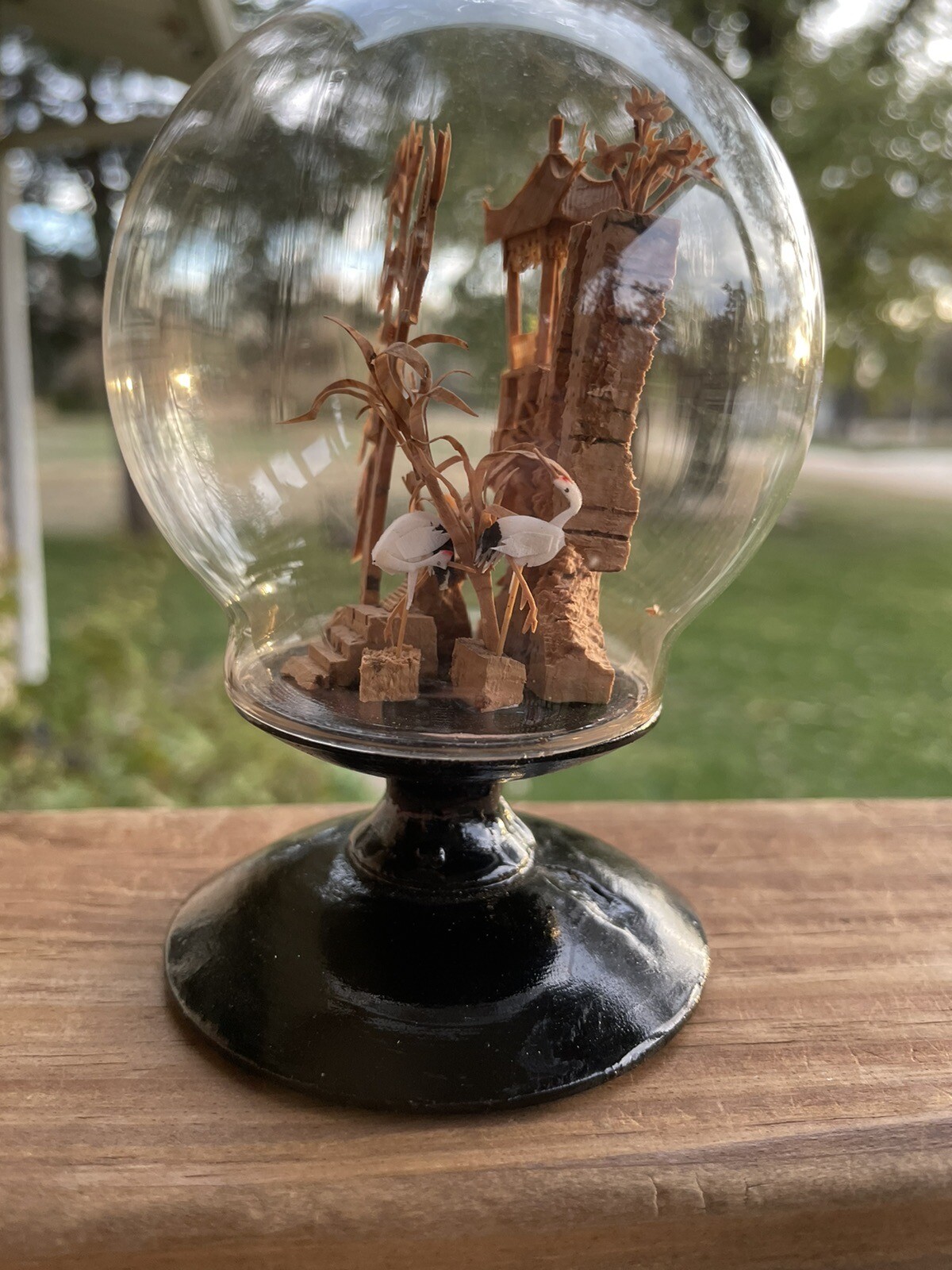 Vintage Round Chinese Cork Diorama Globe-plastic-Wood Base