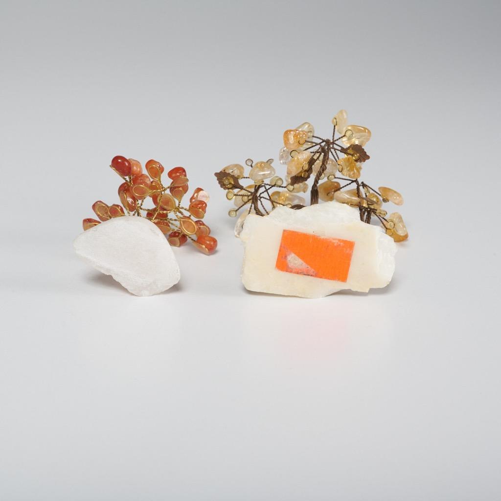 Pair of Vintage Citrine Carnelian Stone Chakras Mini Bonsai Desk Gemstone Trees