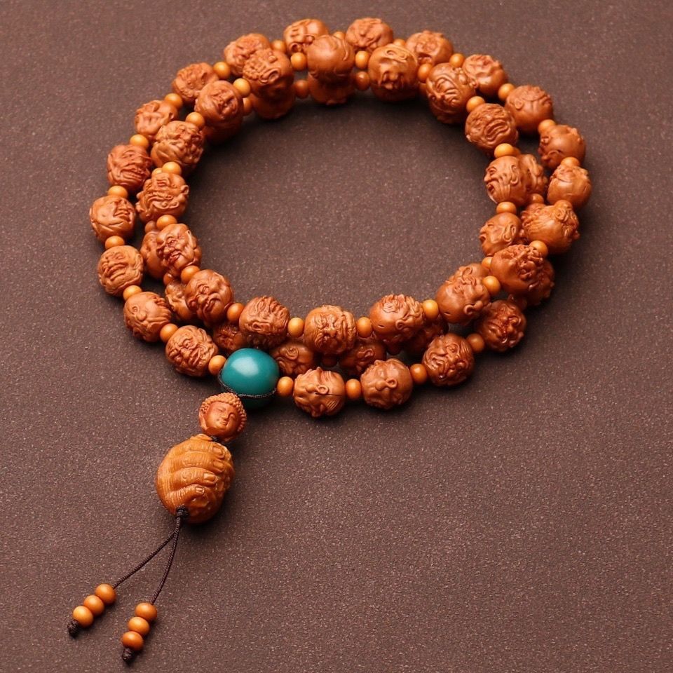 Natural Dragon Walnut 108 Arhat Bracelet 54pcs Double Carved 11-12mm Beads