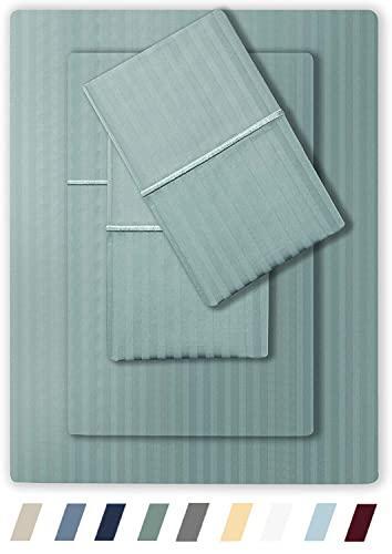 Feather & Stitch King Size Damask Stripe Sheet Set – 4 Piece Set, Ultra Soft