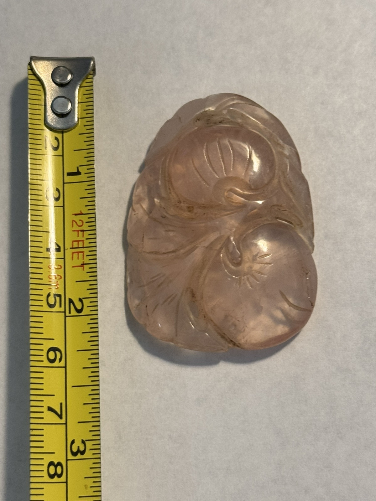Vintage Hand Carved Top Grade Rose Quartz Chinese Themed Fruits & Leaves Pendant