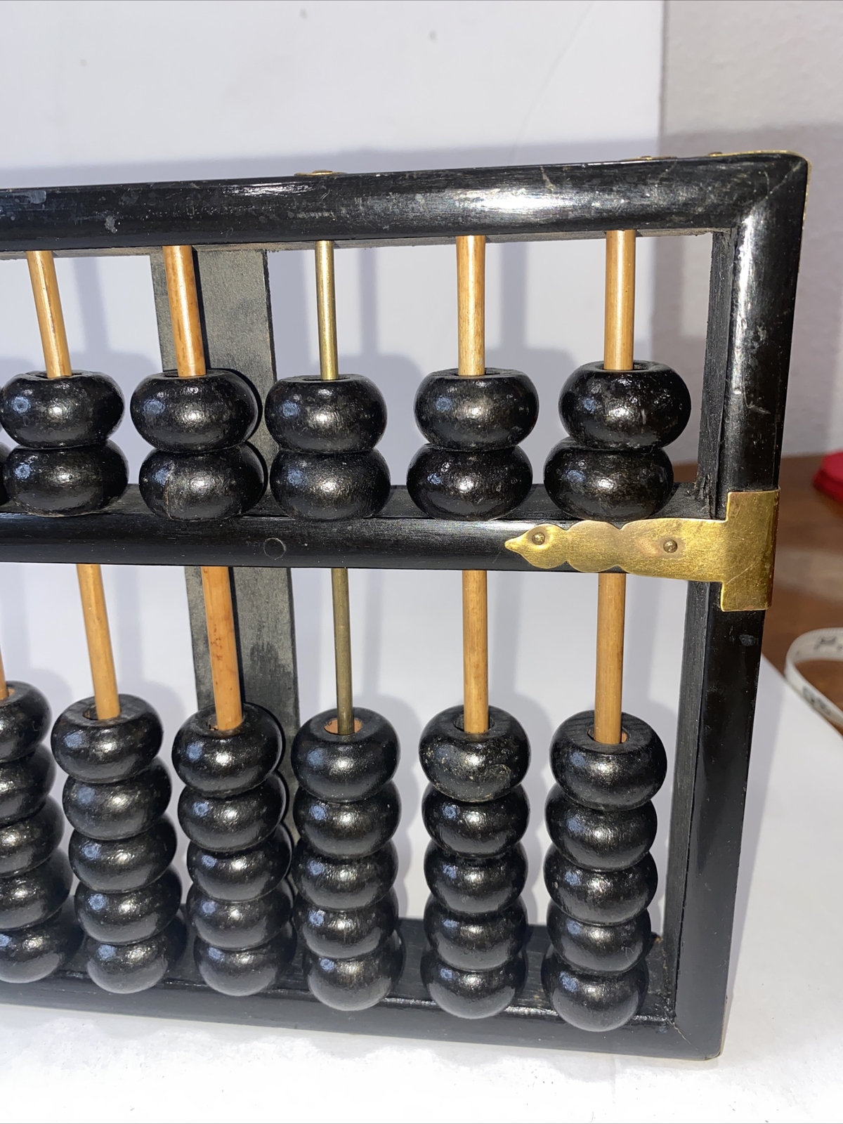 Vintage Lotus Flower Brand Abacus 11 Rods 77 Wood Beads Brass Accents