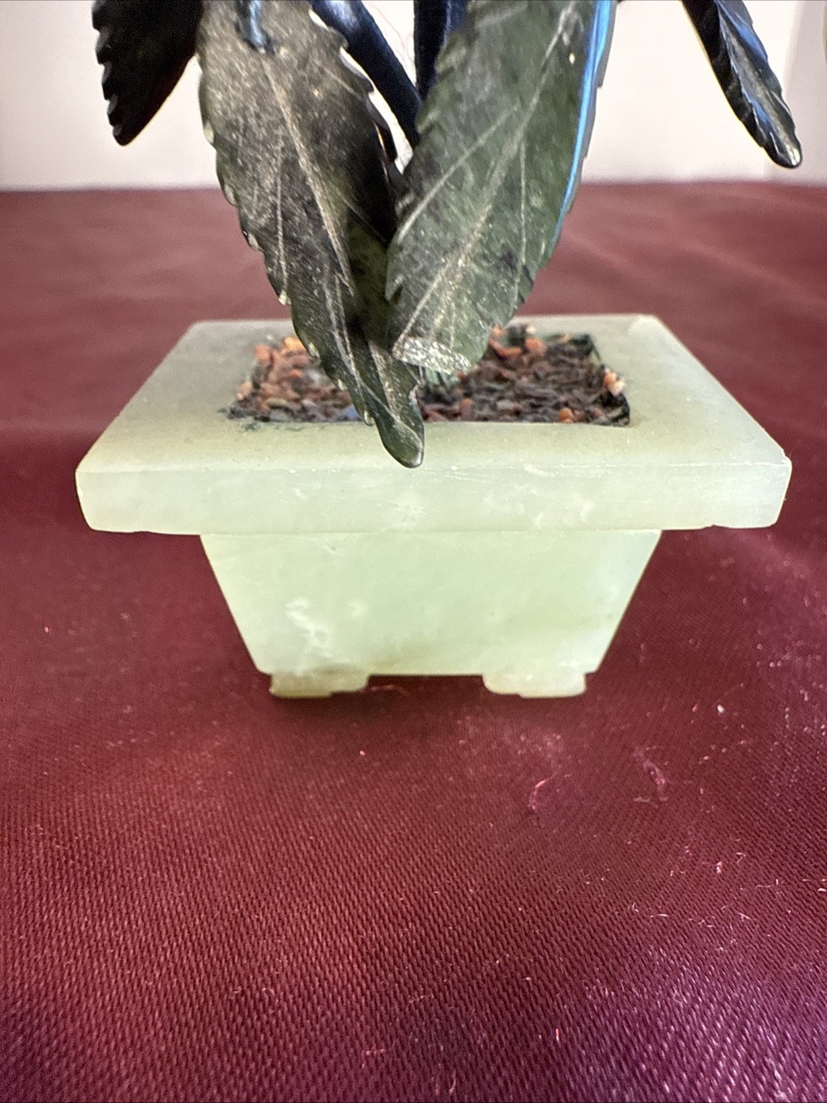 Vintage Jade & Gemstone Bonsai Tree – Carnelian Rose & Jade Floral Sculpture 5″