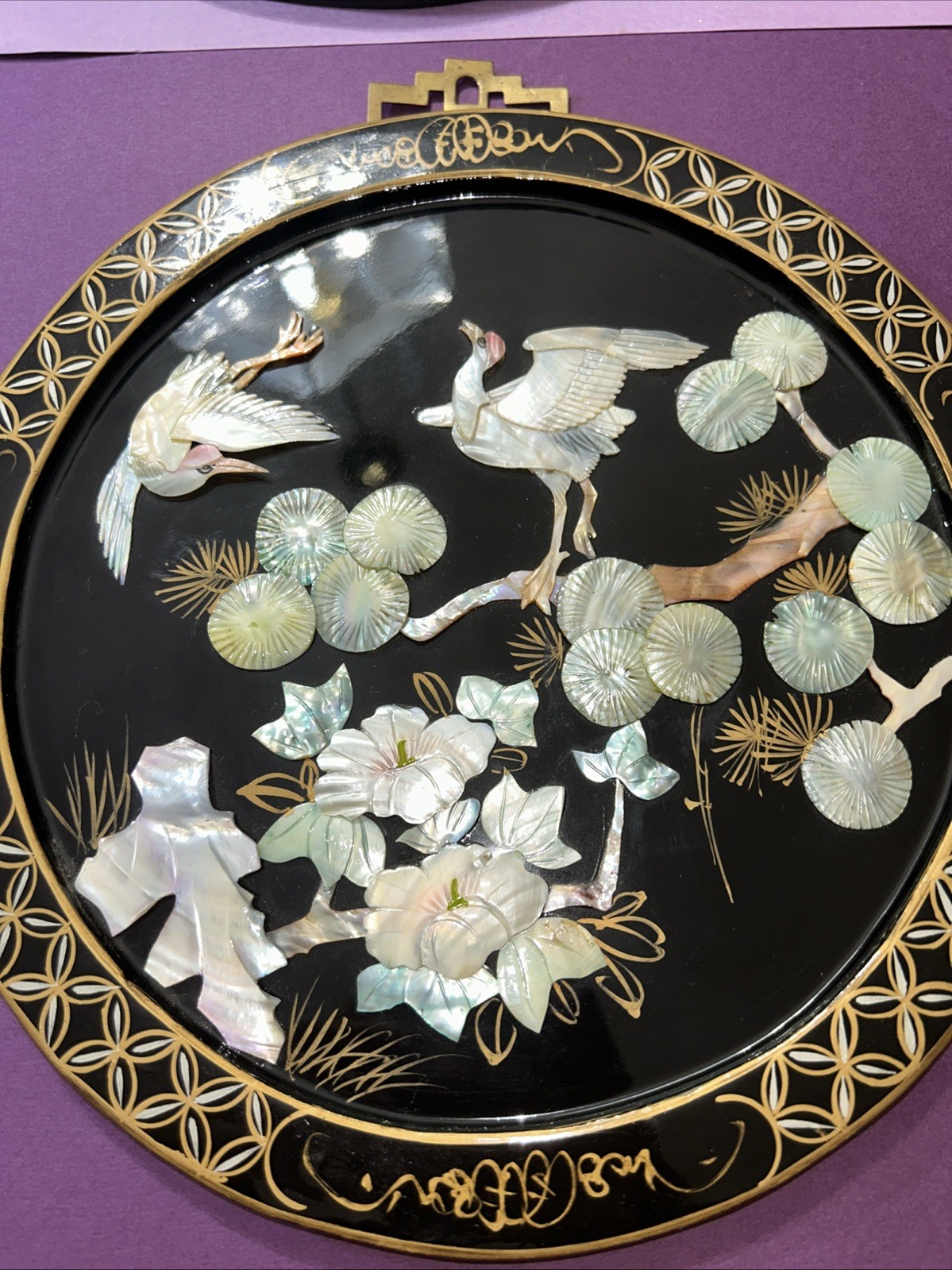 Vintage Chinese Lacquered Decorative On Wood Mother Of Pearl 10” Set Of 4 Used