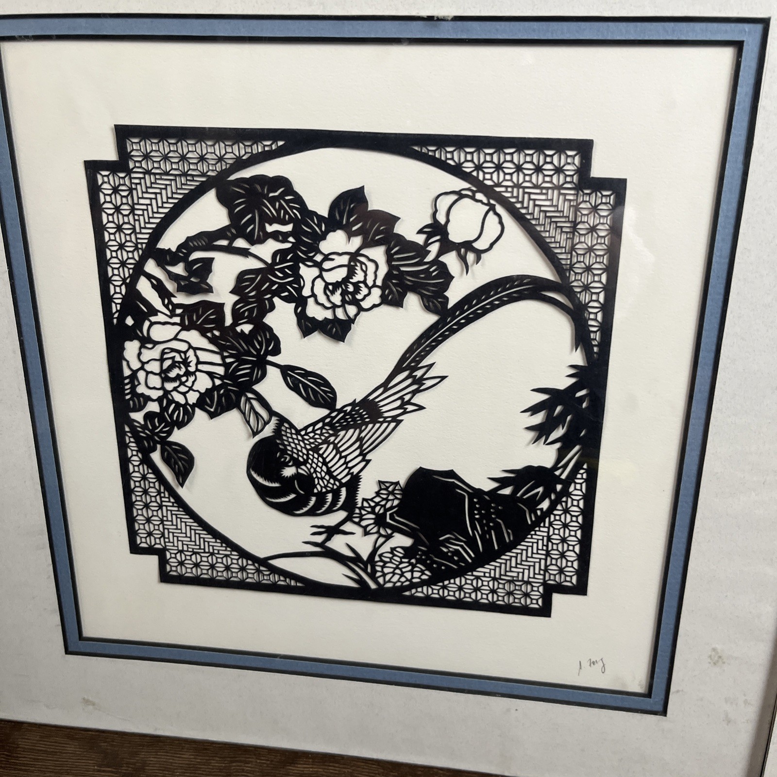 Vintage Chinese hand cut paper cutouts professionally framed Set 2